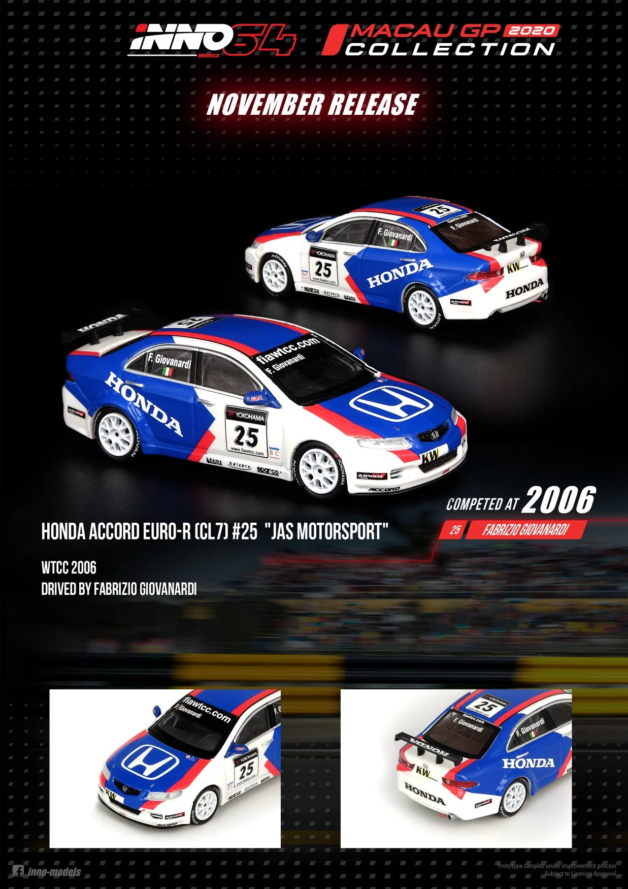 INNO Models 1:64 Honda Accord Euro-R #25 "JAS Motorsport" MGP 2006 - Image 3