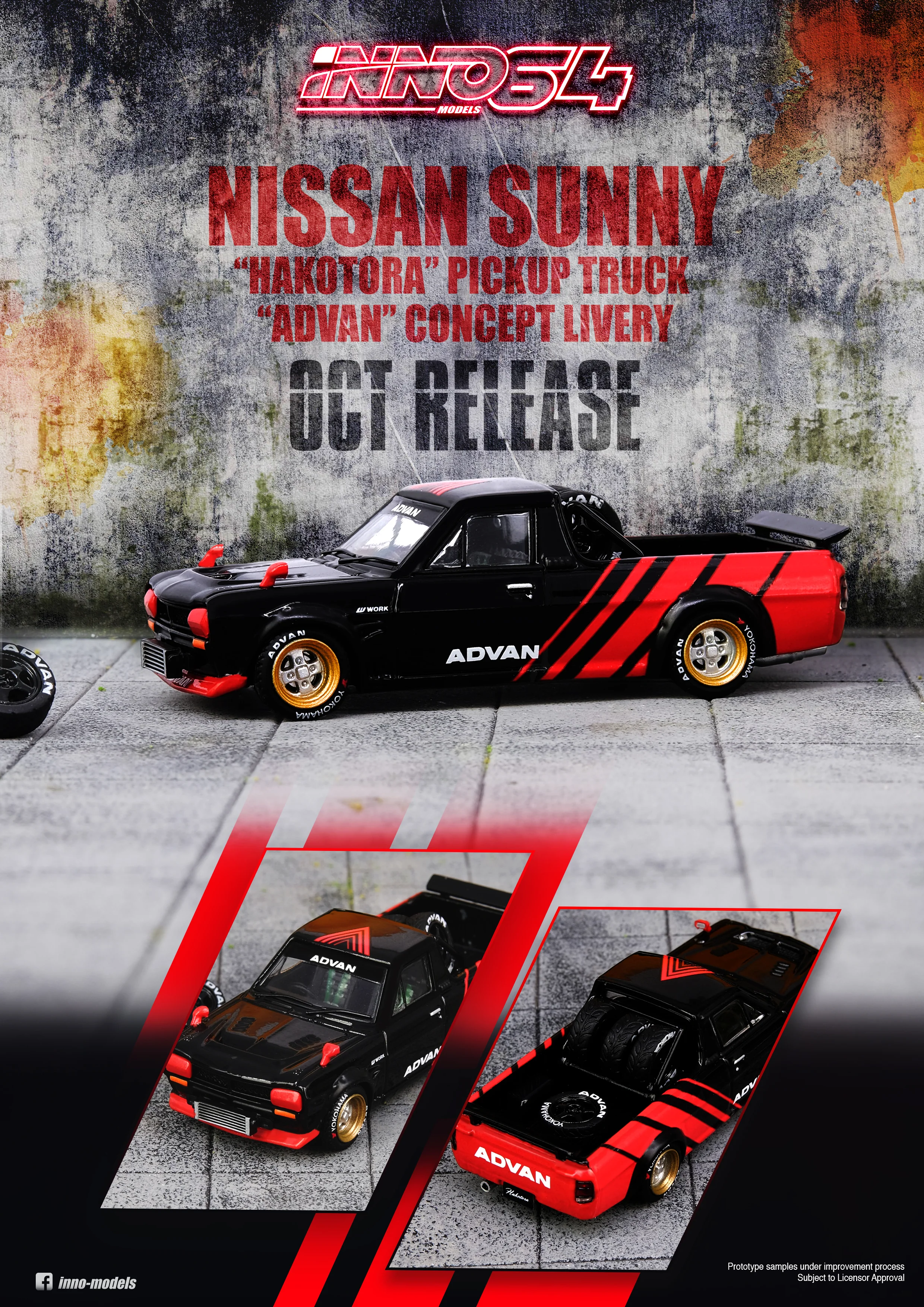INNO Models 1:64 Nissan Sunny Hakotora Pickup Advan Livery - Image 3