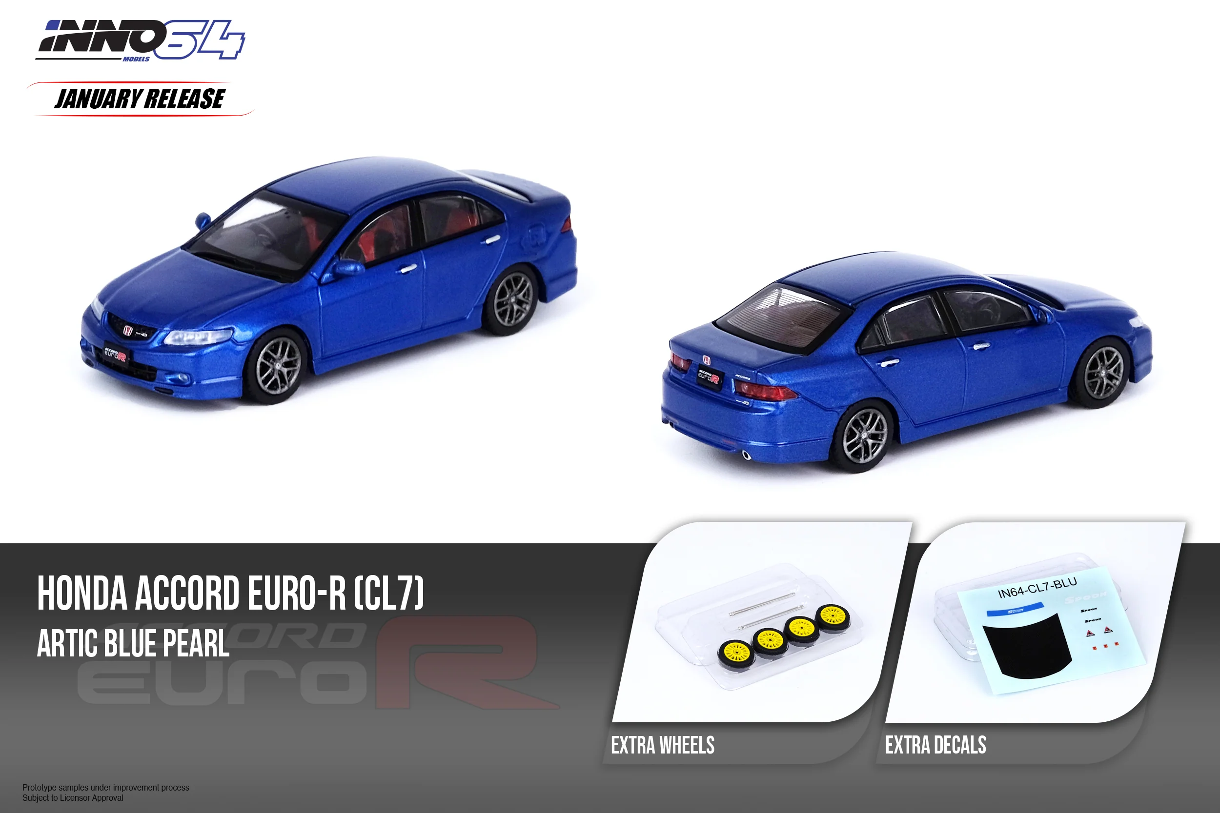 INNO Models 1:64 Honda Accord Euro-R (CL7) Artic Blue Pearl - Image 3