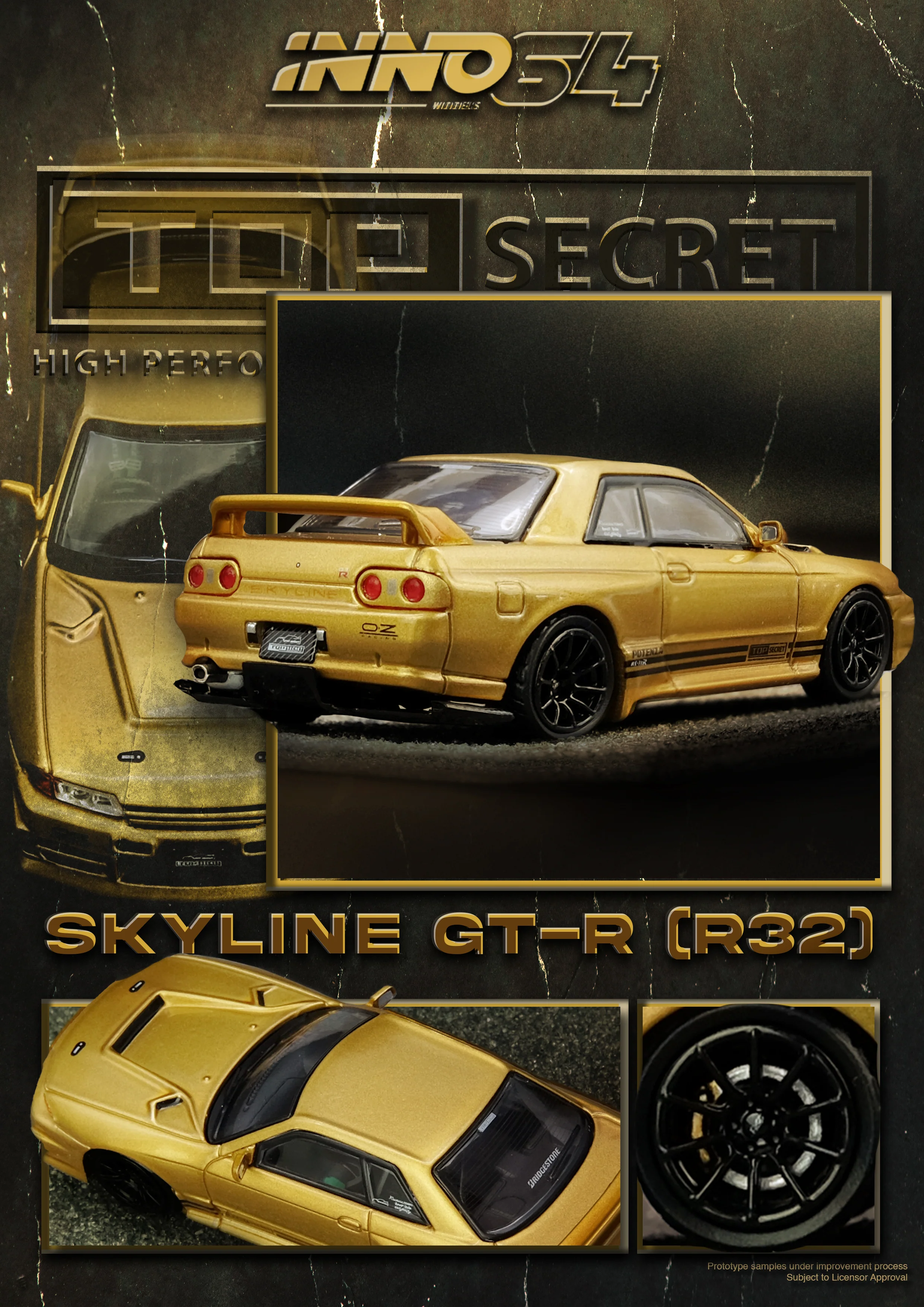 INNO64 1:64 Nissan Skyline GT-R (BNR32) TOP SECRET in Gold - Image 4