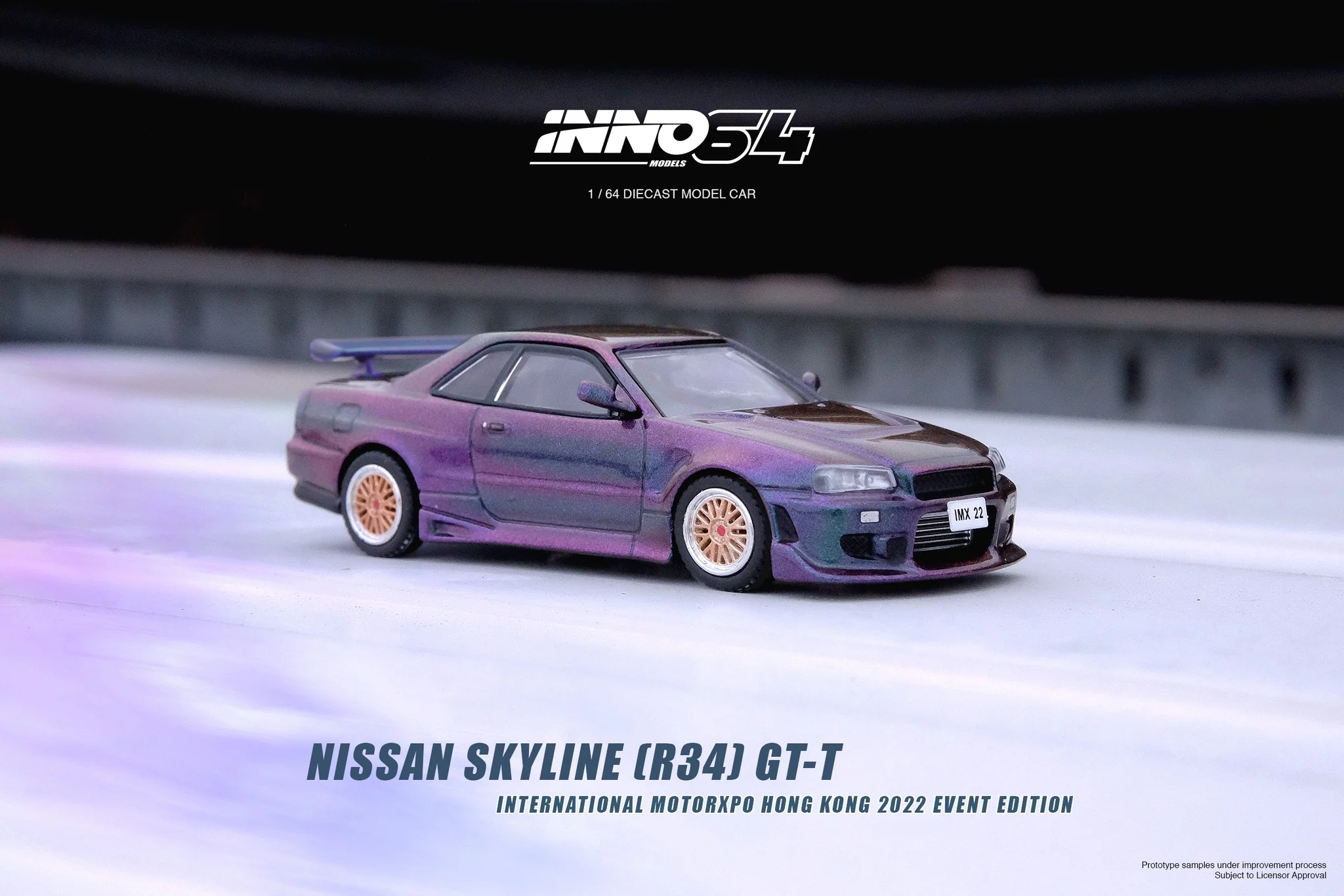 INNO64 1:64 Nissan Skyline GT-T (R34) in Magic Purple International MotorXpo Hong Kong 2022 Event Edition - Image 2