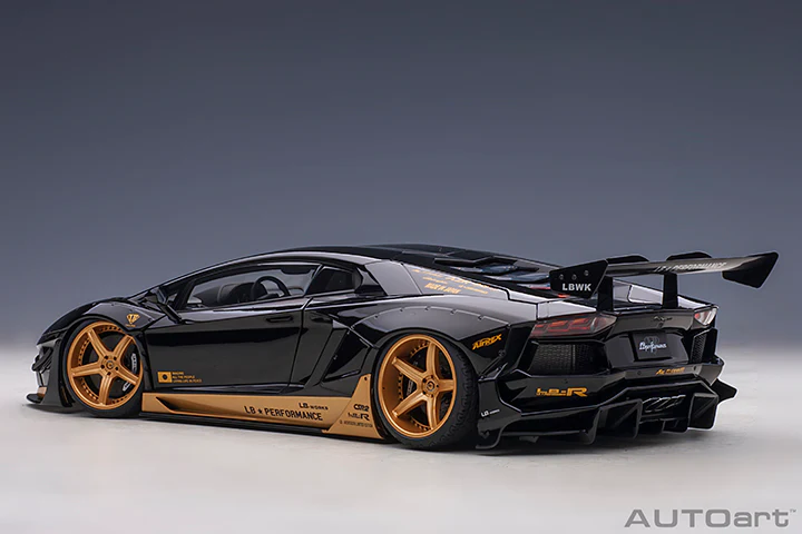 AUTOart 1:18 Liberty Walk Lamborghini Aventador Limited Edition in Gloss Black with Gold Accents - Image 3