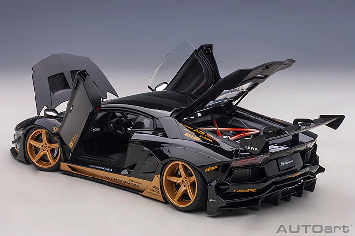 AUTOart 1:18 Liberty Walk Lamborghini Aventador Limited Edition in Gloss Black with Gold Accents - Image 4