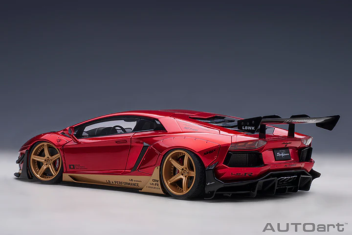 AUTOart 1:18 Liberty Walk Lamborghini Aventador Limited Edition in Hyper Red with Gold Accents - Image 3
