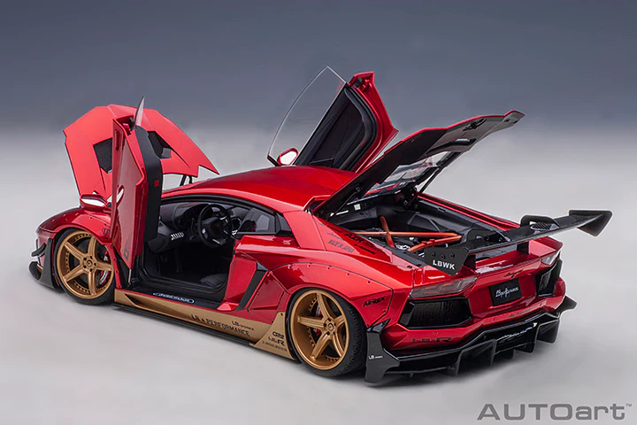 AUTOart 1:18 Liberty Walk Lamborghini Aventador Limited Edition in Hyper Red with Gold Accents - Image 4