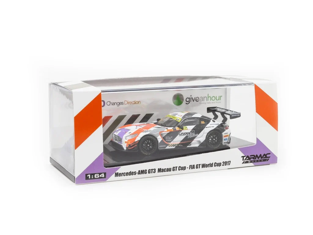 Tarmac Works 1:64 Mercedes-AMG GT3 Macau GT Cup - FIA GT World Cup 2017 #999 3rd Place - Give an Hour/320 Changes Direction Special Charity Edition - Image 4