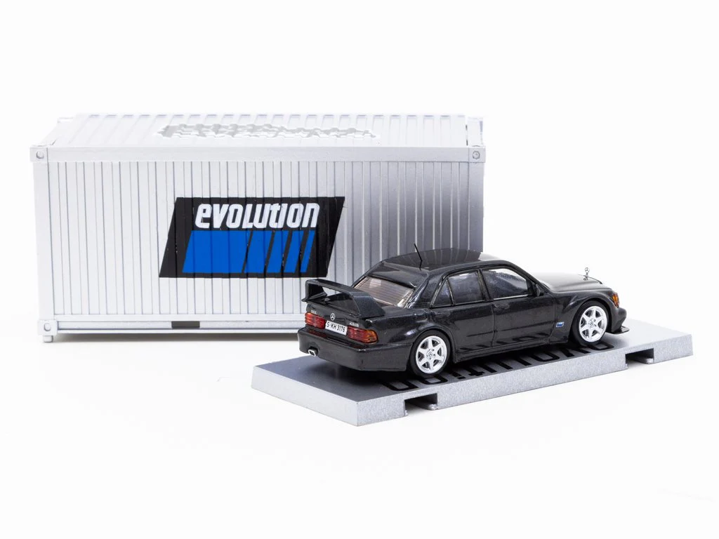 Tarmac Works 1:64 Mercedes-Benz 190 E 2.5-16 Evolution II Black Metallic with Container - Image 2