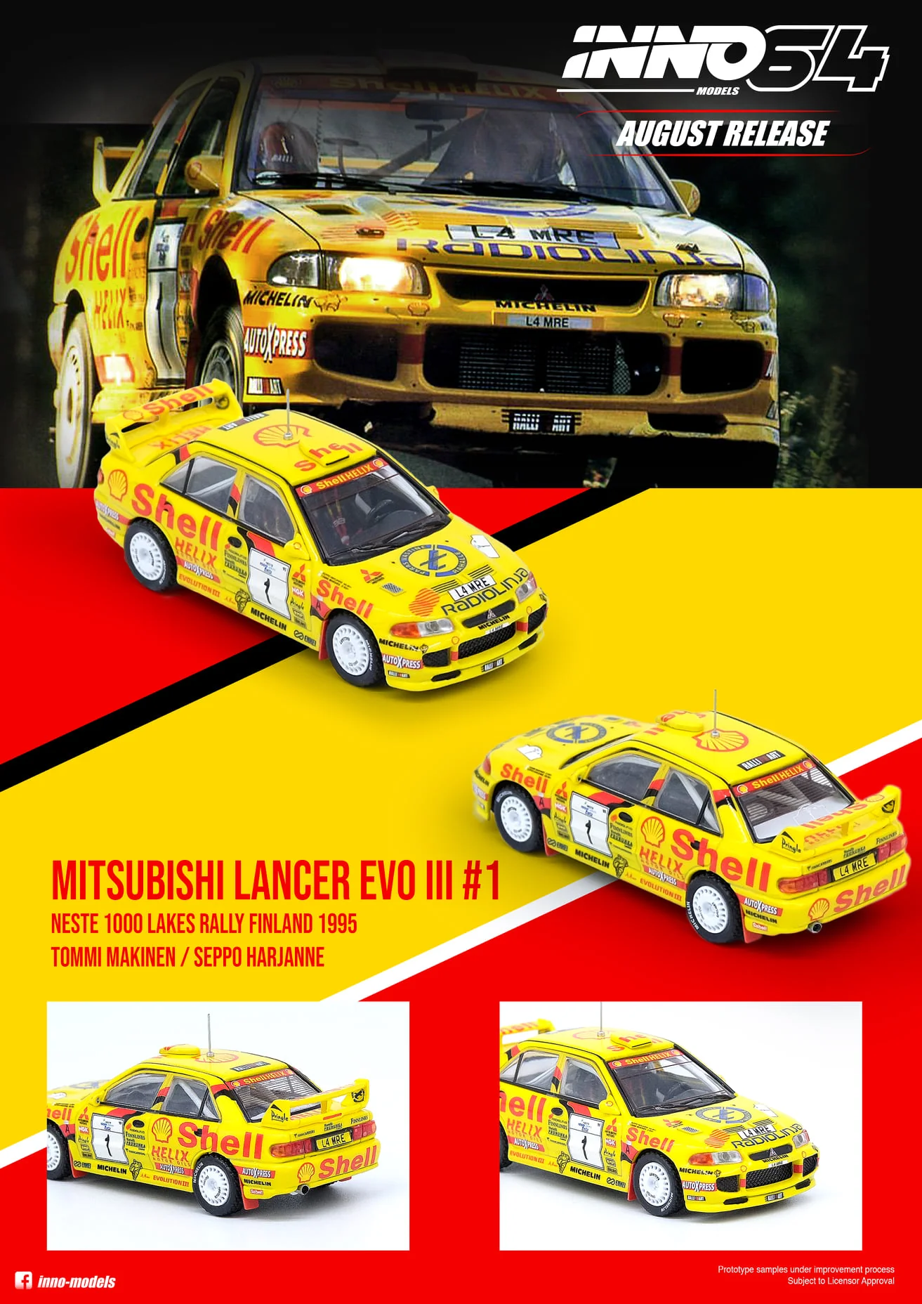 INNO Models 1:64 Mitsubishi Lancer EVO III #1 Neste 1000 Lakes Rally Finland 1995 Tommi Makinen / Seppo Harjanne - Image 3