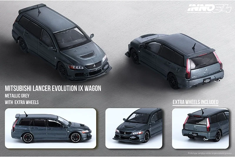 INNO Models 1:64 Mitsubishi Lancer EVO IX Wagon Medium Purplish Gray Mica with Extra Wheels - Image 4