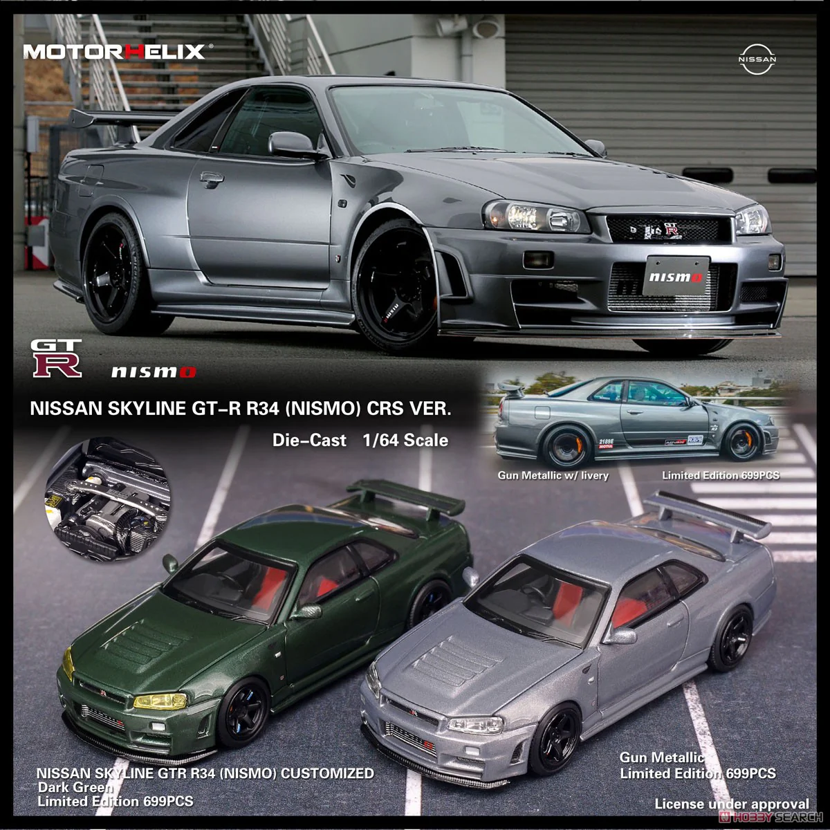 MotorHelix 1:64 Nissan Skyline GT-R R34 (NISMO) Customized in Dark Green - Image 3