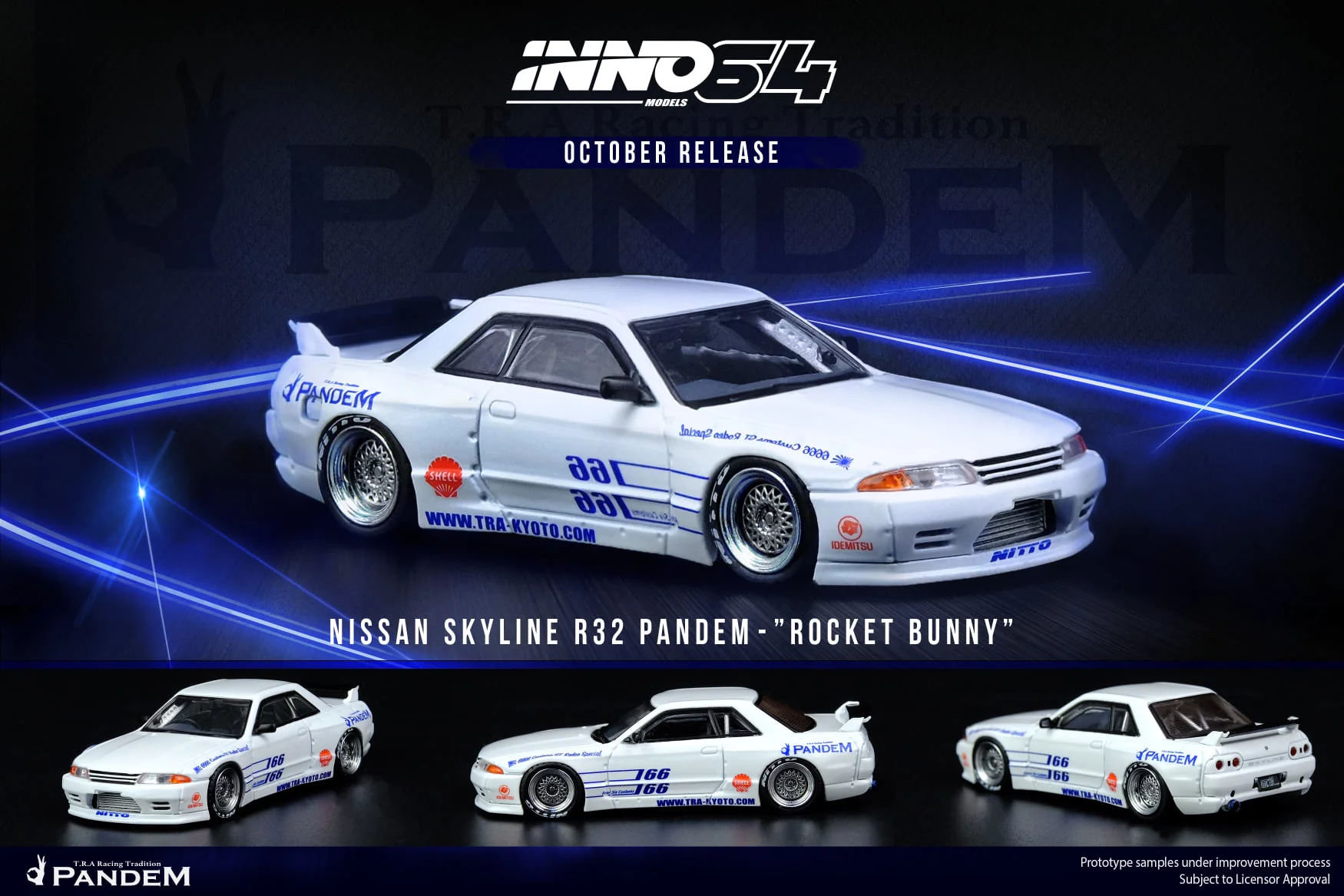 INNO Models 1:64 Nissan Skyline GT-R R32 Pandem Rocket Bunny in White - Image 3