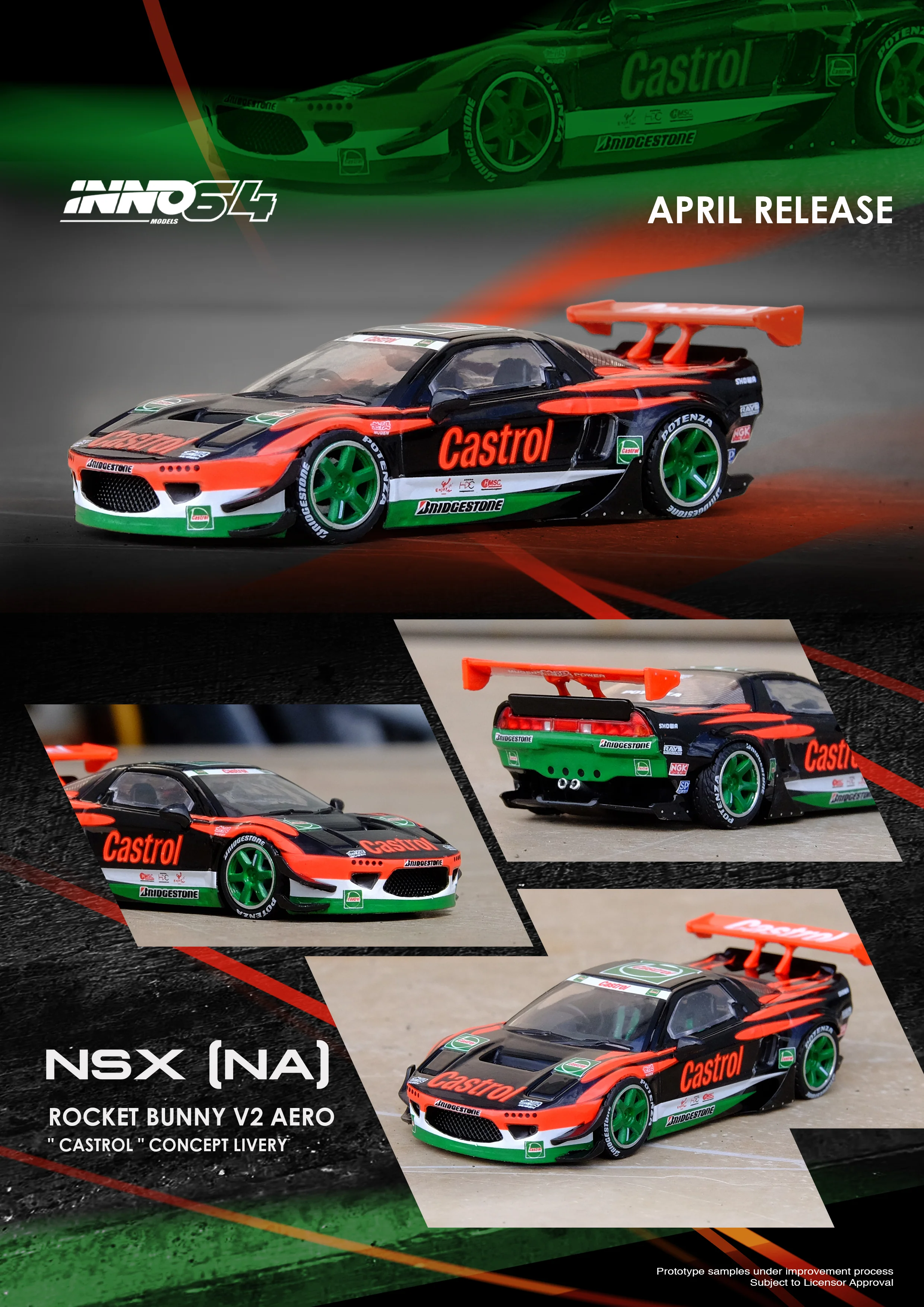 INNO64 1:64 Honda NSX (NA1) Auto Fashion Rocket Bunny V2 Aero "CASTROL" Concept Livery - Image 3
