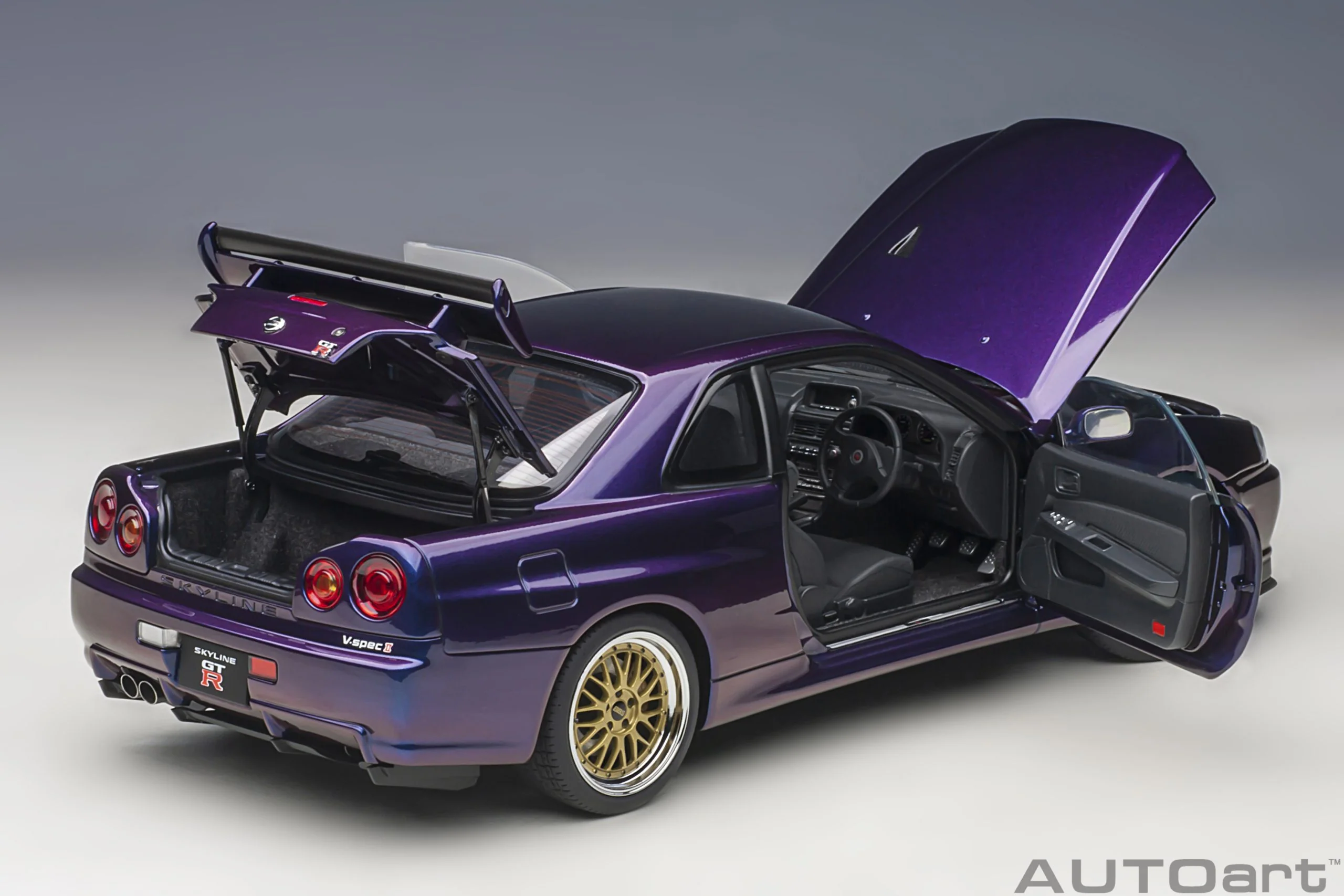 AUTOart 1:18 Nissan Skyline GT-R (R34) V-Spec II in Midnight Purple III with BBS LM Wheels - Image 8
