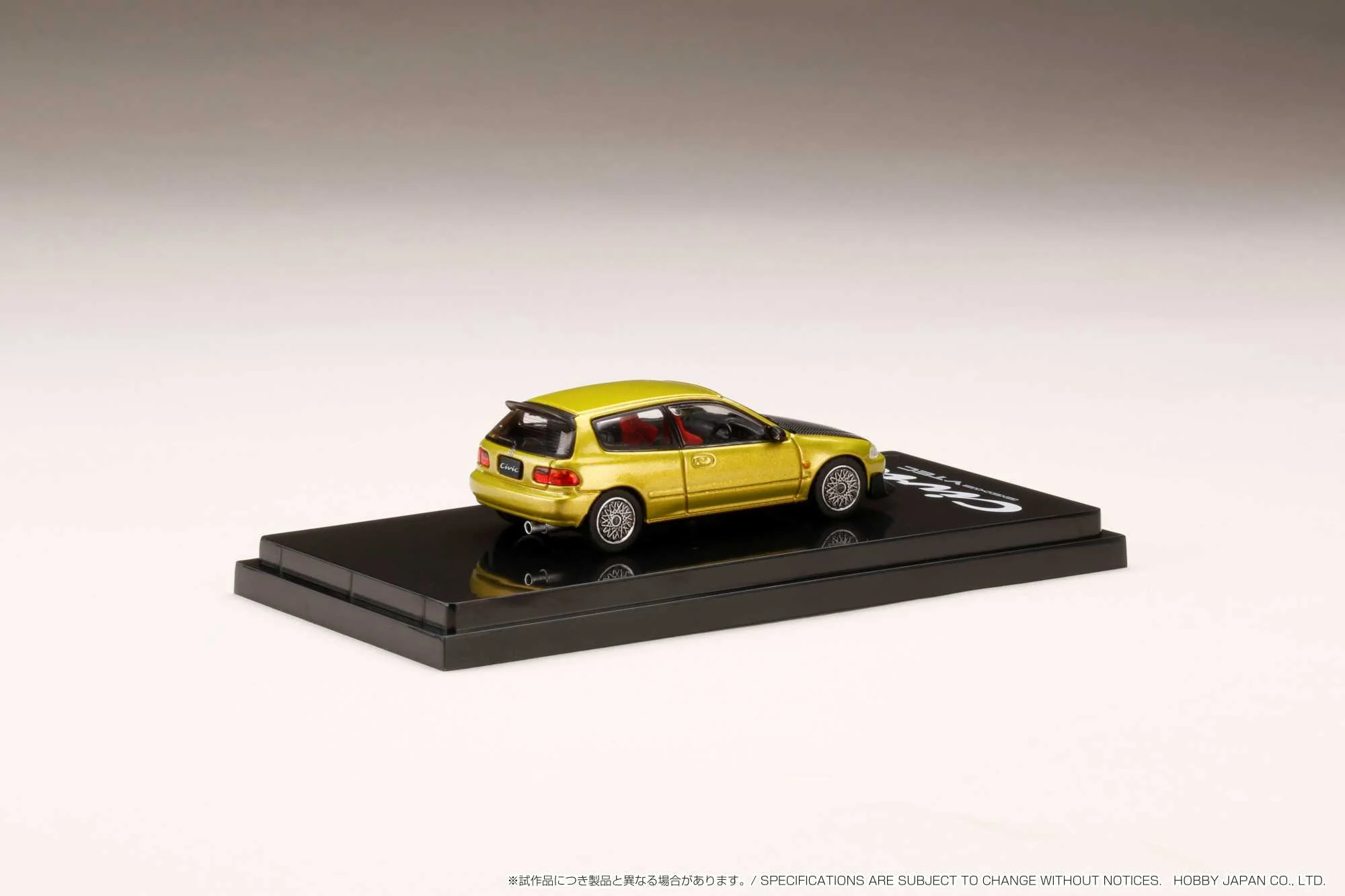 Hobby Japan 1:64 Honda Civic (EG6) SiR Ⅱ with JDM Style in Yellow Metallic - Image 2
