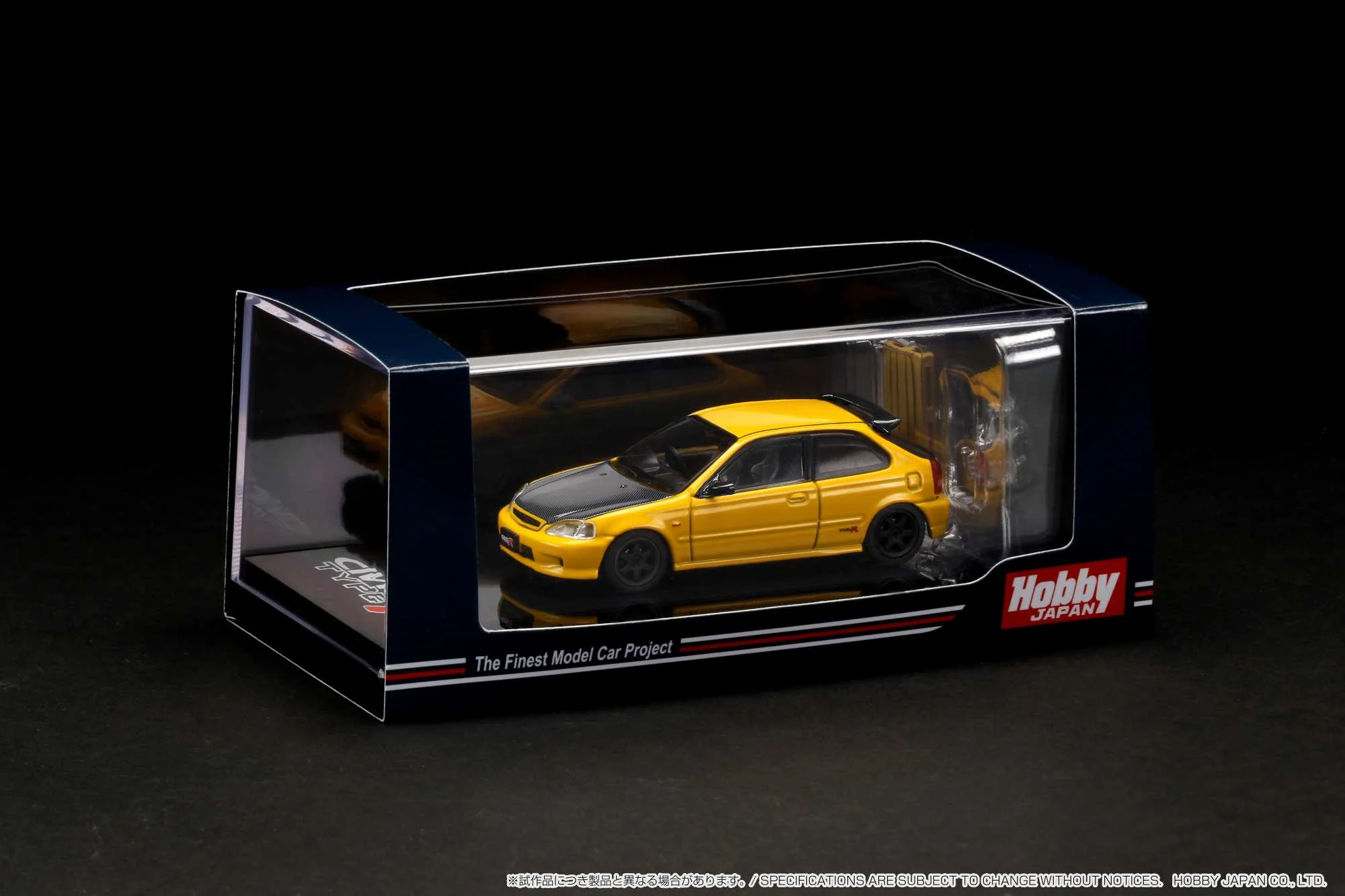 Hobby Japan 1:64 Honda Civic Type-R (EK9) Customized Version with Engine Display in Sunlight Yellow - Image 3