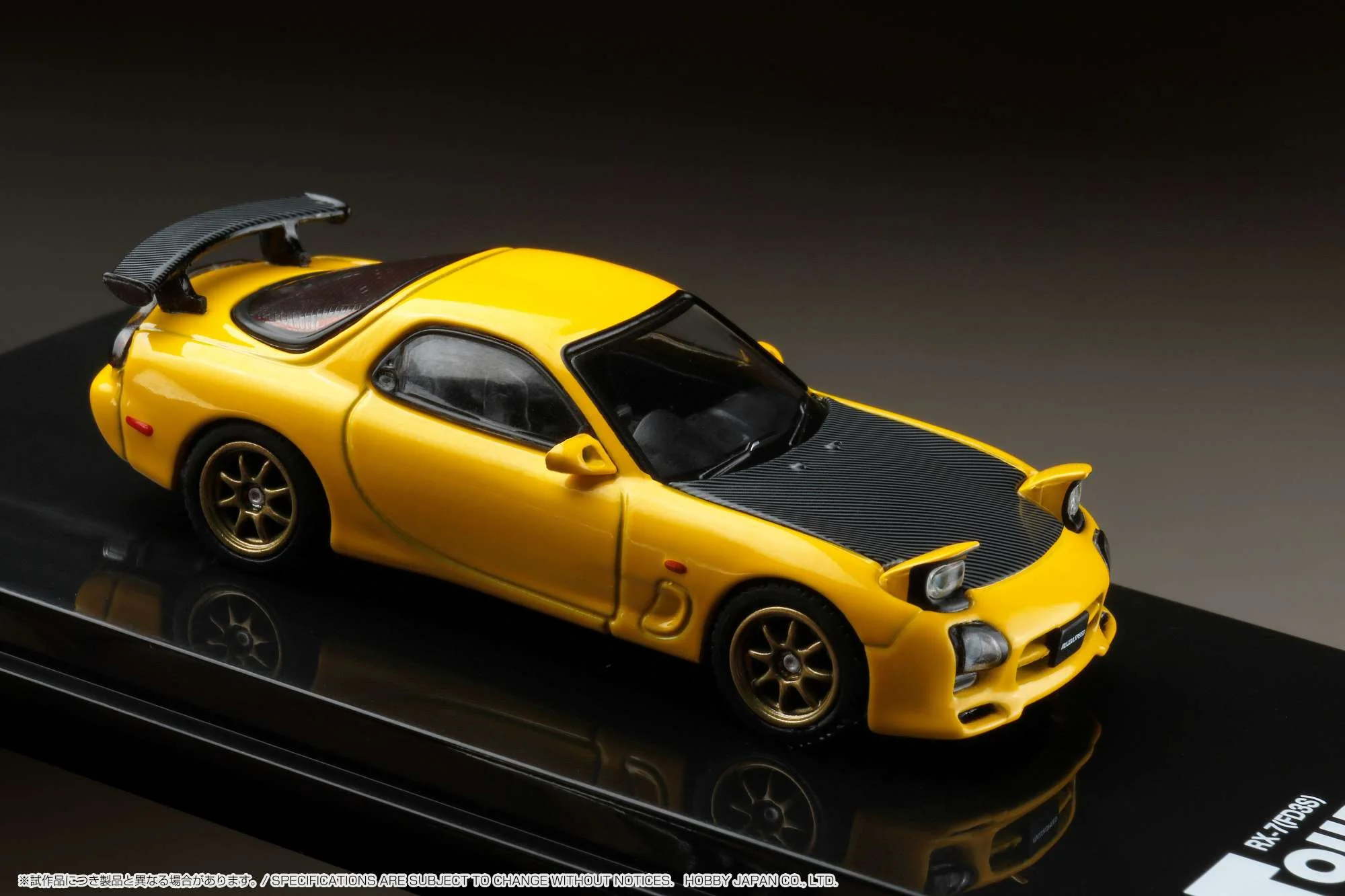 Hobby Japan 1:64 Mazda RX-7 Efini (FD3S) A-Spec with GT Wing in Sunburst Yellow - Image 4