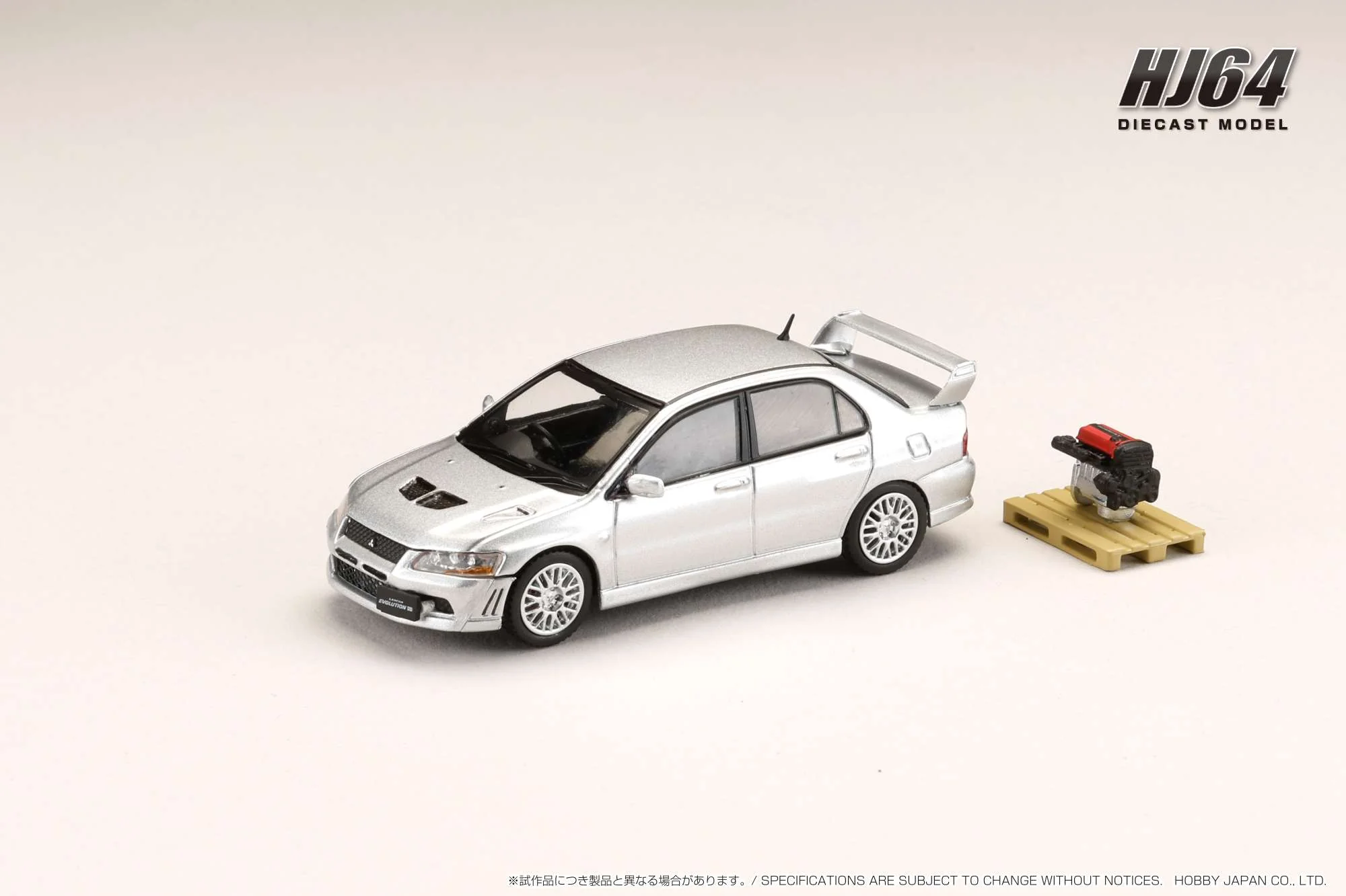 Hobby Japan 1:64 Mitsubishi Lancer GSR EVO 7 in Satellite Silver with Engine Display