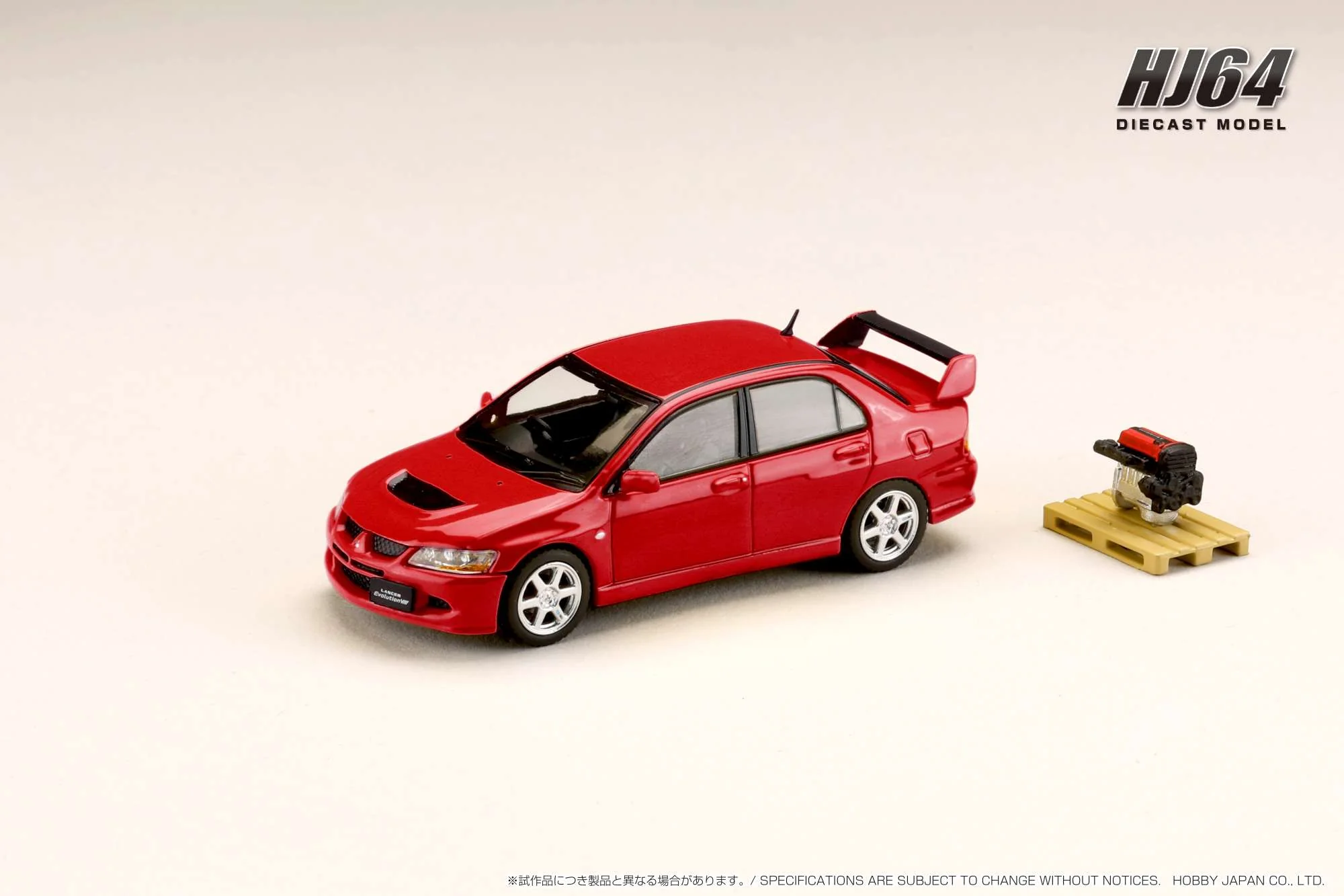 Hobby Japan 1:64 Mitsubishi Lancer GSR EVO 8 in Solid Red with Engine Display