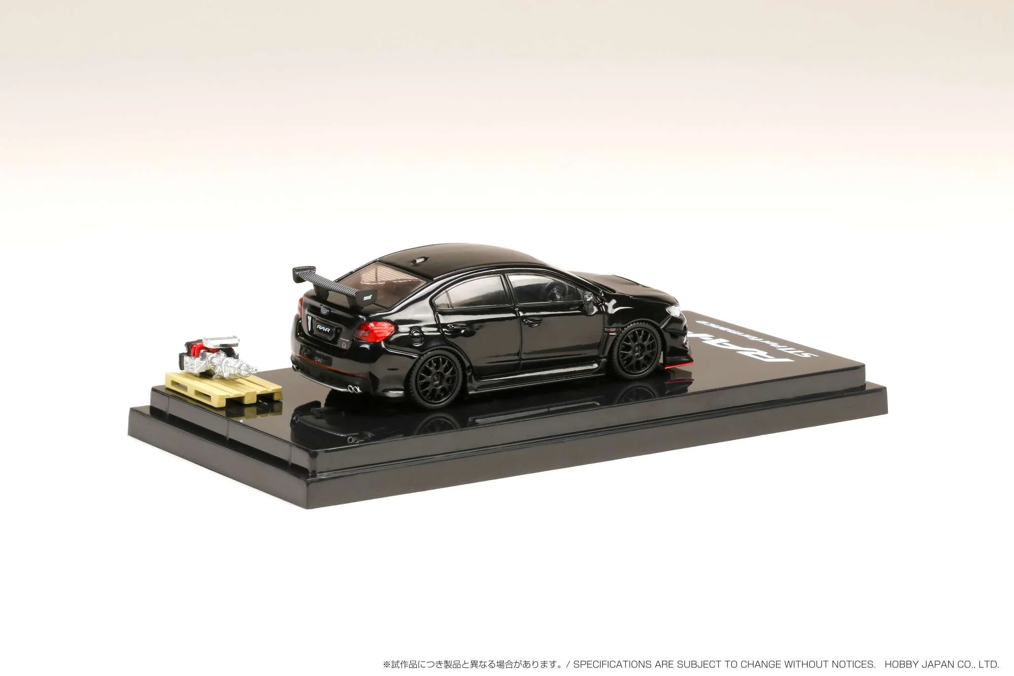 Hobby Japan 1:64 Subaru WRX STI RA-R Full-Option / With Engine Display Model in Crystal Black Silica - Image 2
