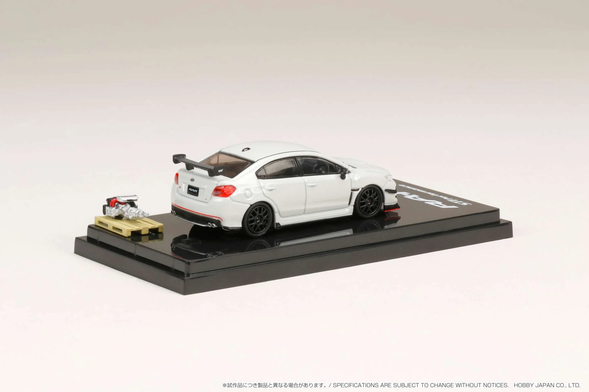 Hobby Japan 1:64 Subaru WRX STI RA-R Full-Option / With Engine Display Model in Crystal White Pearl - Image 2