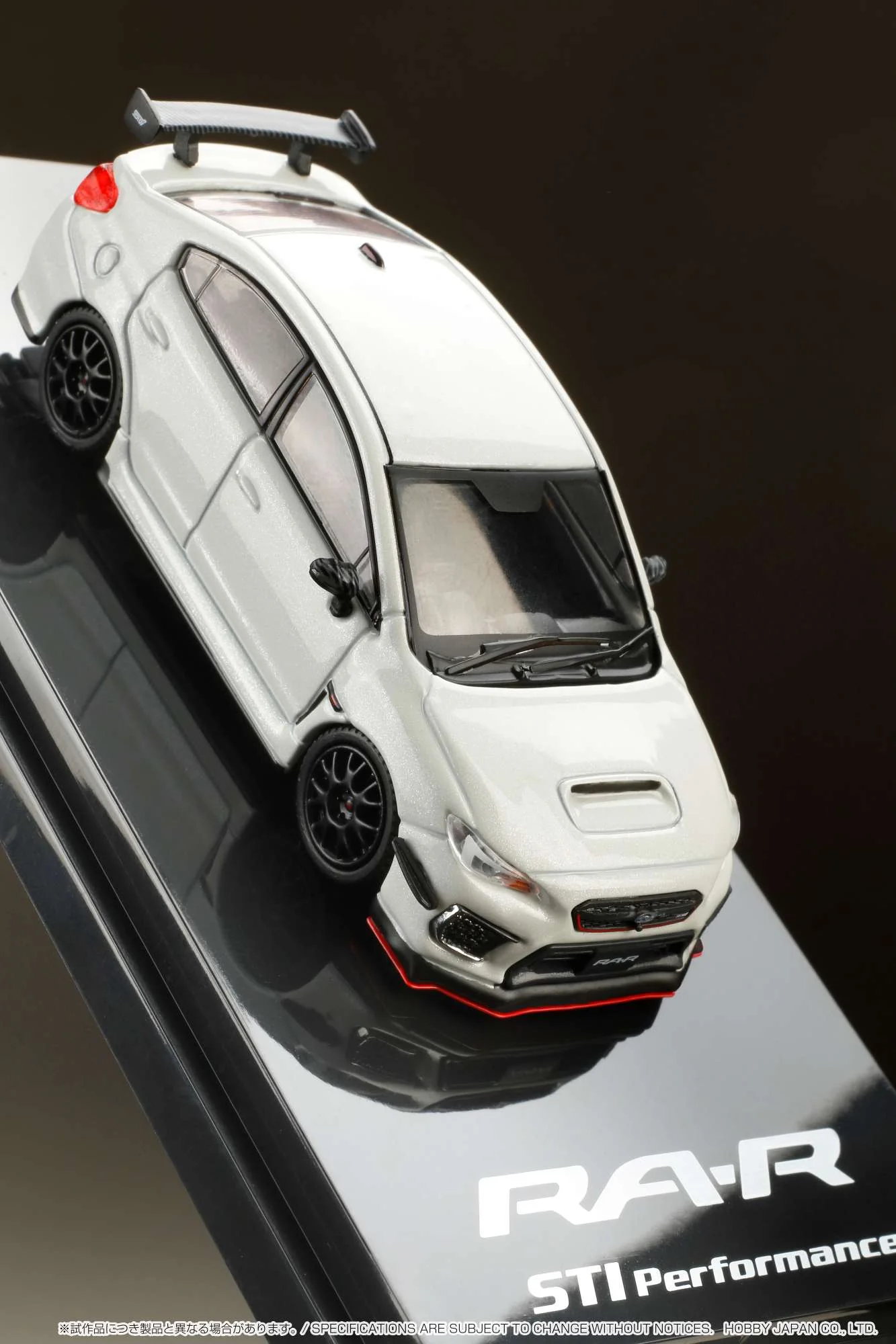Hobby Japan 1:64 Subaru WRX STI RA-R Full-Option / With Engine Display Model in Crystal White Pearl - Image 6