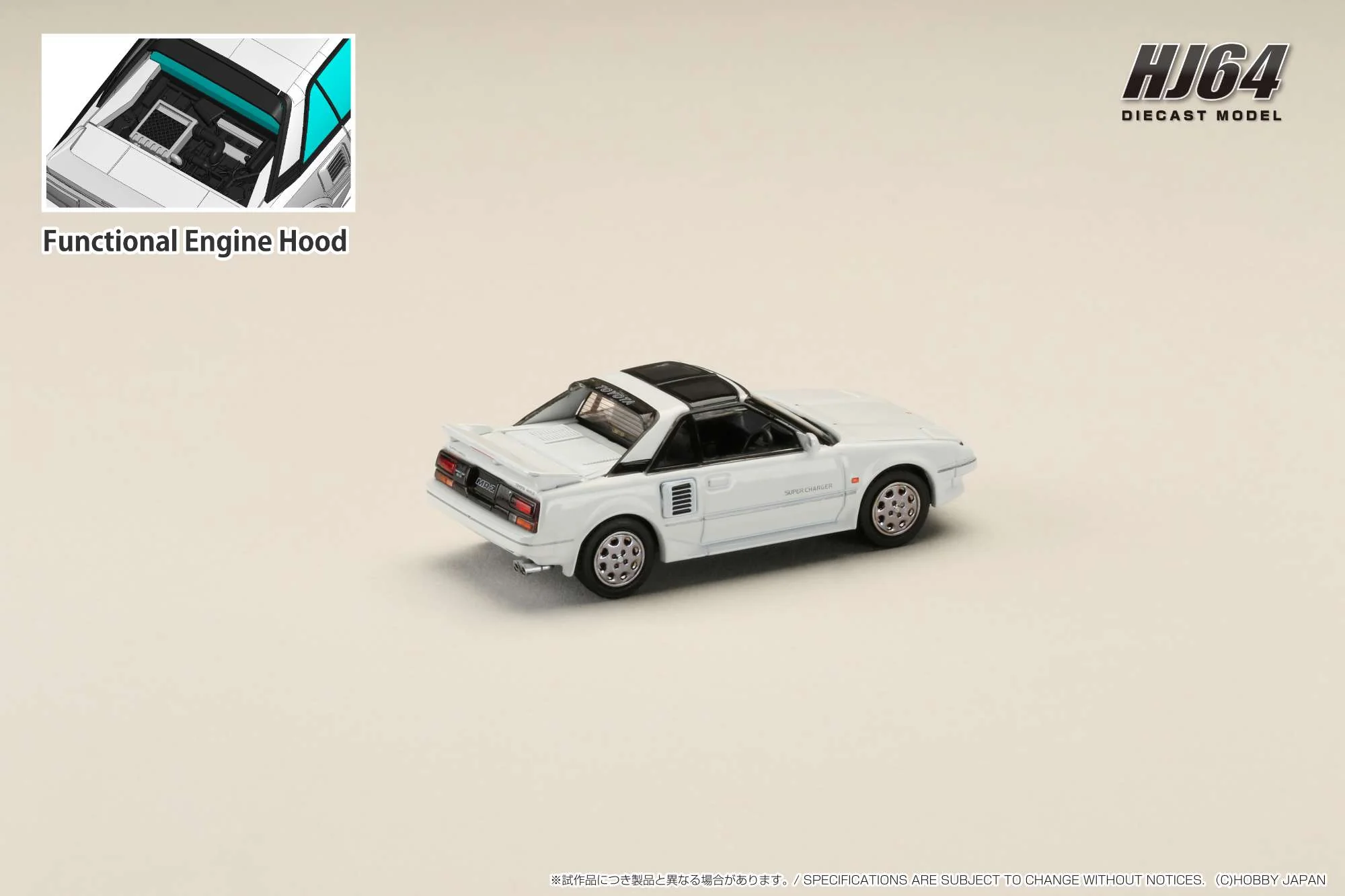 Hobby Japan 1:64 Toyota MR2 1600G-Limited Supercharged 1988 T-Top in Super White II - Image 2