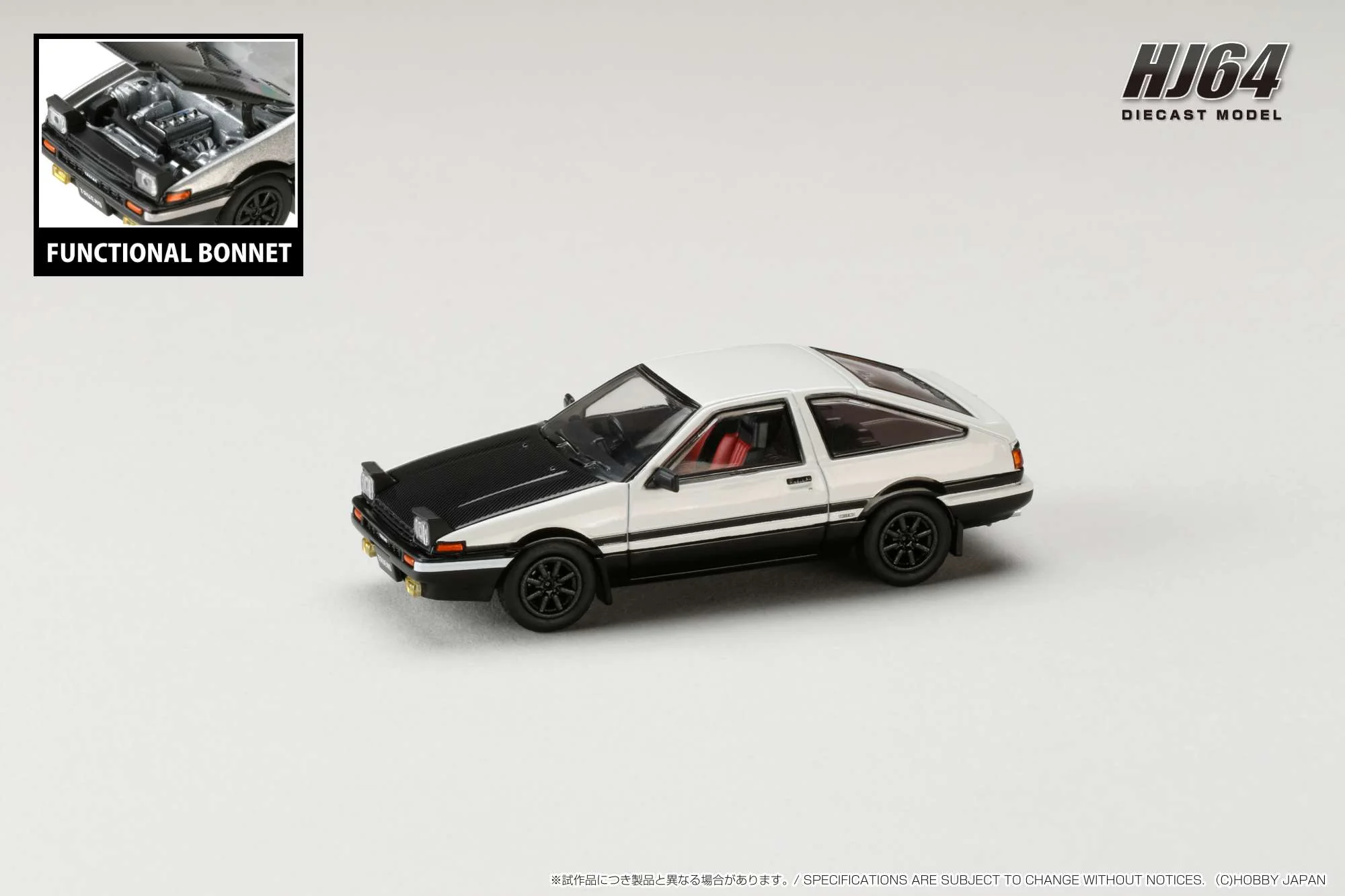Hobby Japan 1:64 Toyota Sprinter Trueno GT Apex (AE86) in White / Black with Carbon Bonnet - Image 2