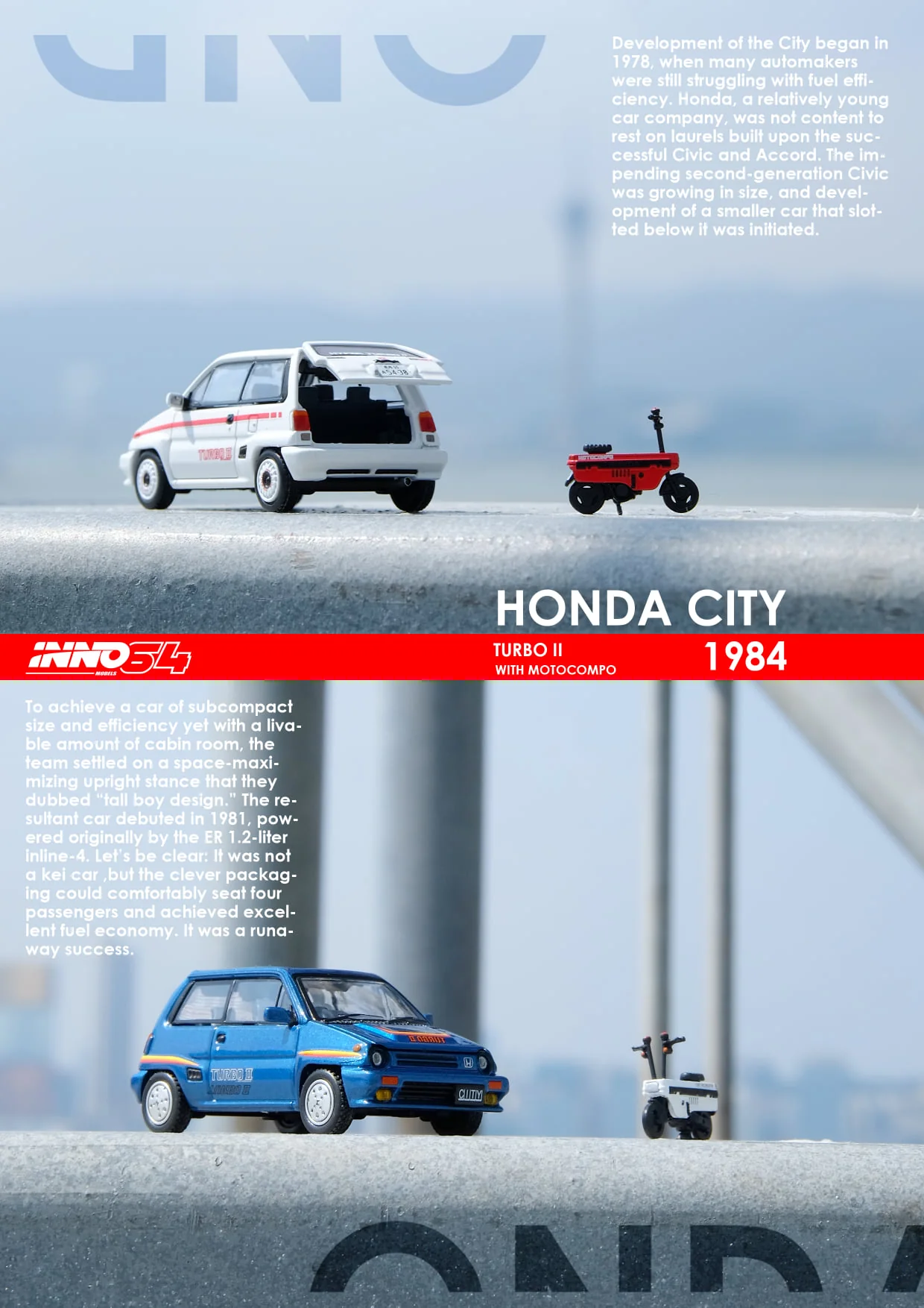 INNO Models 1:64 Honda City Turbo II with Honda Motocompo in Blue - Image 2