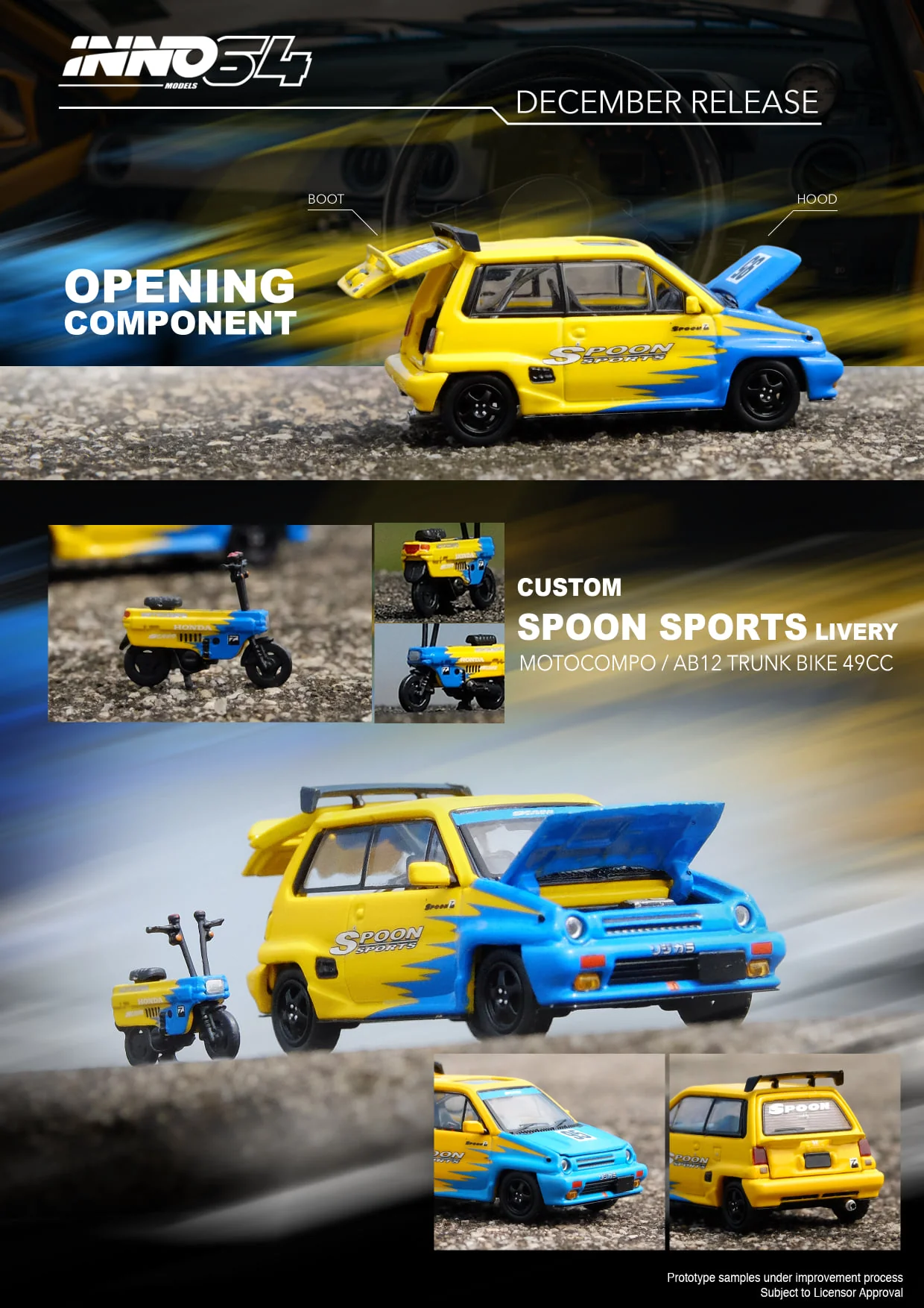 INNO Models 1:64 Honda City Turbo II with Honda Motocompo in Spoon Sports Livery - Image 5