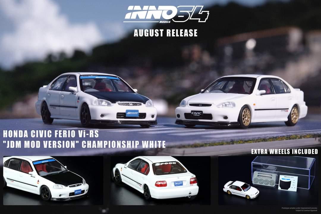INNO64 1:64 Honda Civic Ferio Vi-RS JDM Mod Version in White - Image 3