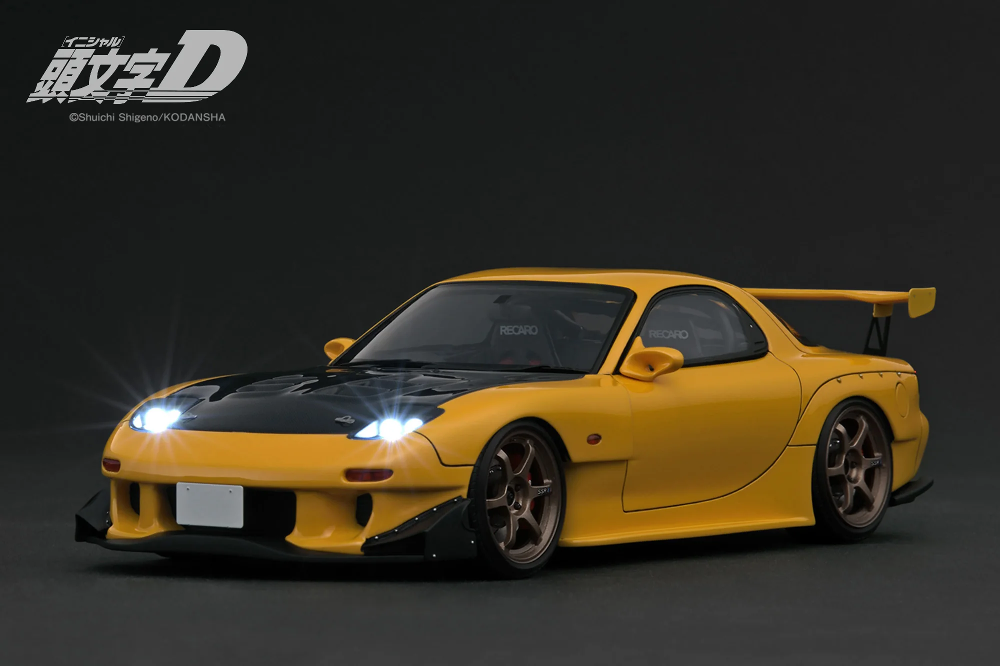 Ignition Model 1:18 Mazda RX-7 (FD3S) INITIAL D in Yellow with LED Lights