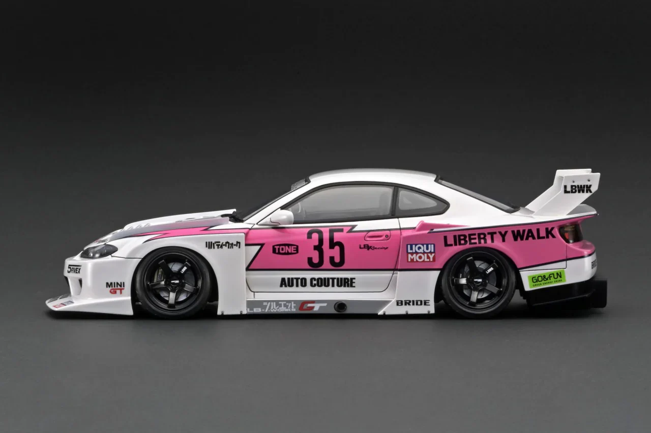 Ignition Model 1:18 Nissan Silvia (S15) LBWK Super Silhouette in White / Pink - Image 3