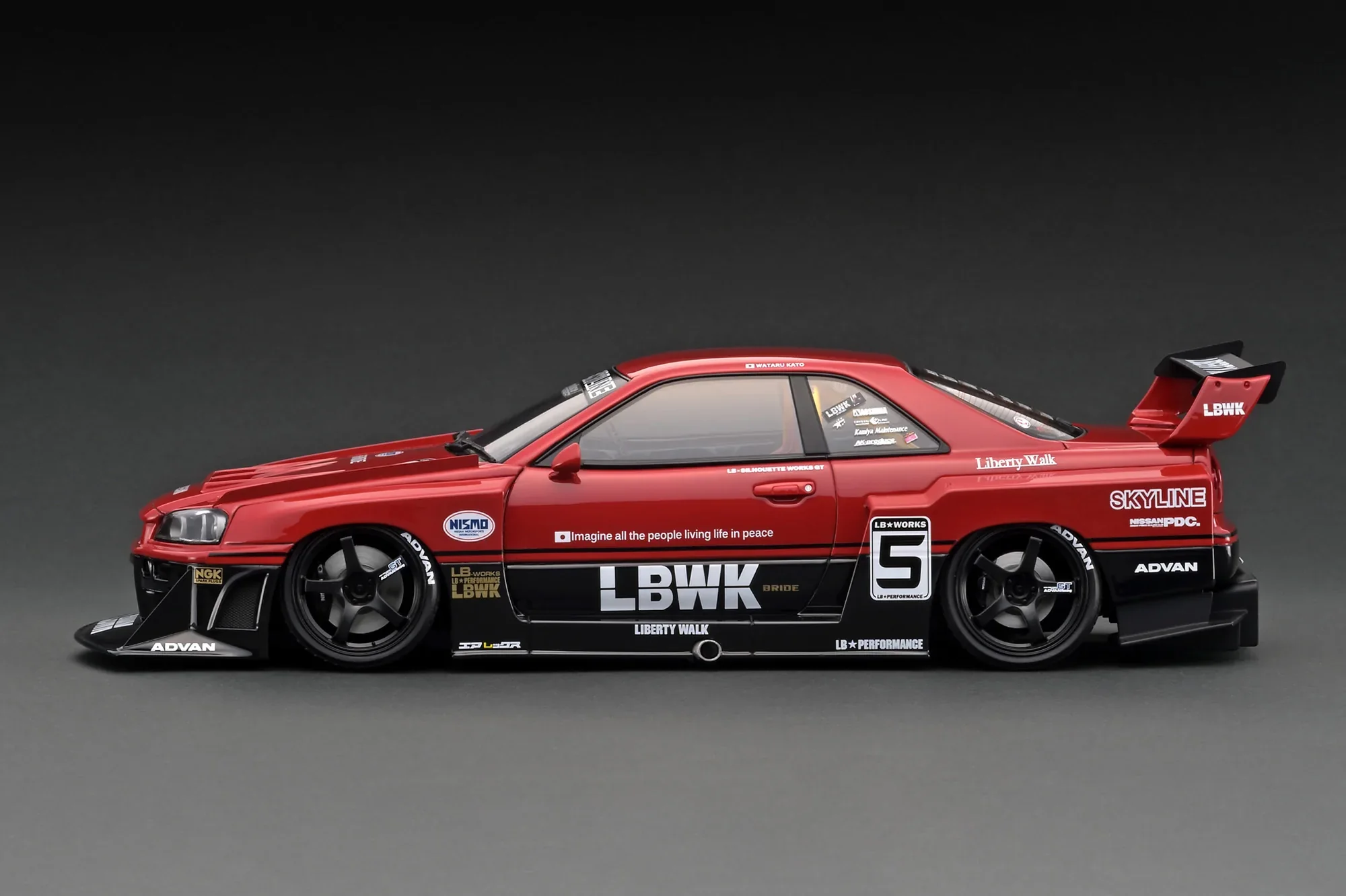 Ignition Model 1:18 Nissan Skyline (ER34) LBWK Super Silhouette in Red / Black with Engine Display - Image 4