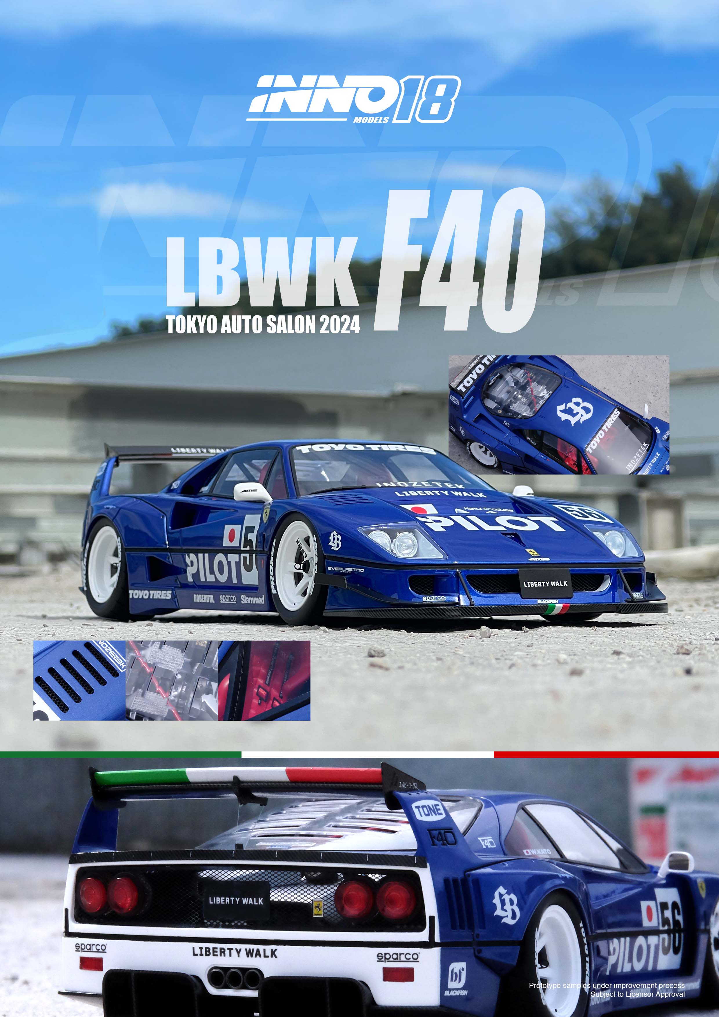 INNO Models 1:18 Ferrari F40 Liberty Walk in White Tokyo Auto Salon 2024 - Image 6