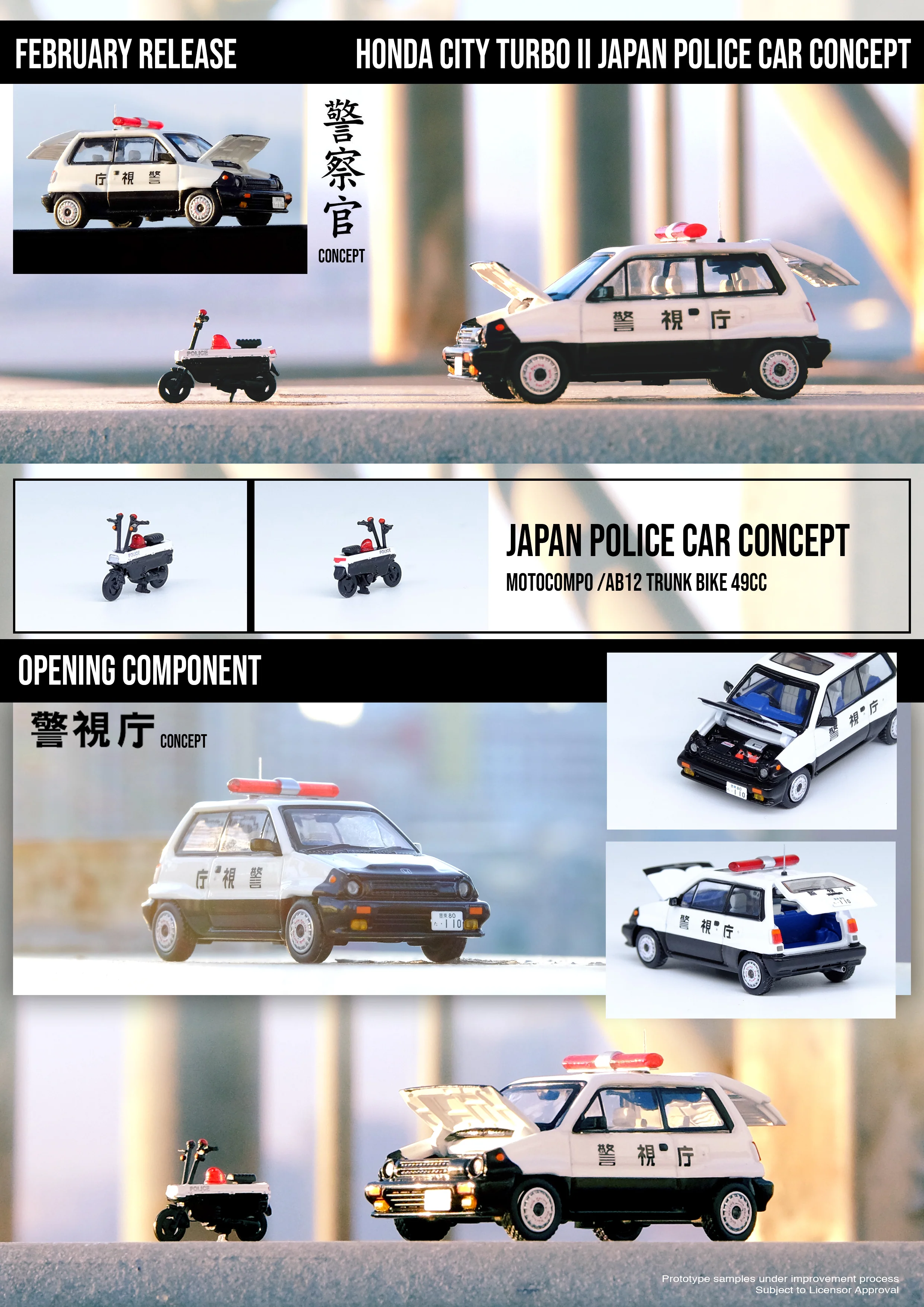 INNO Models 1:64 Honda City Turbo II Police Livery with Motocompo - Image 5