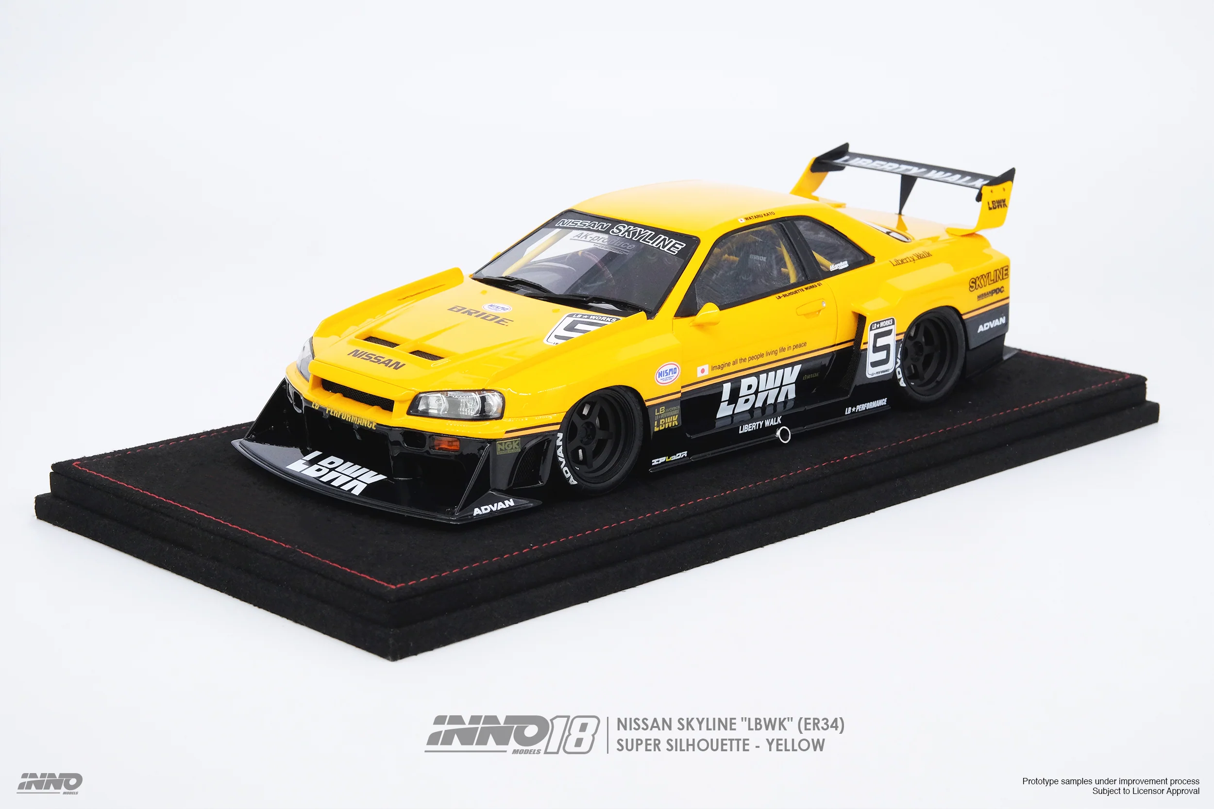 INNO18 1:18 Nissan Skyline (ER34) Super Silhouette "LBWK" in Yellow - Image 2
