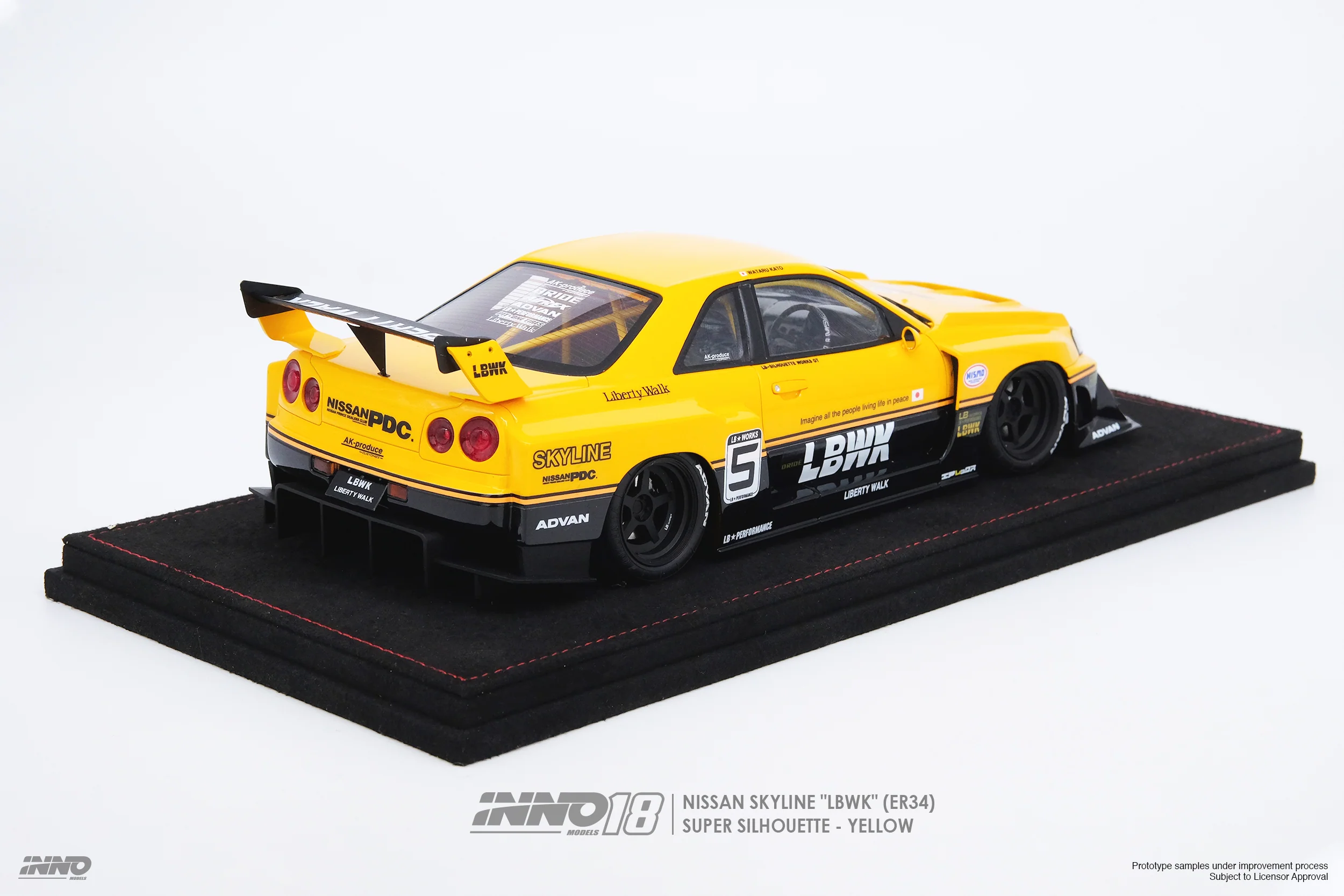 INNO18 1:18 Nissan Skyline (ER34) Super Silhouette "LBWK" in Yellow - Image 3