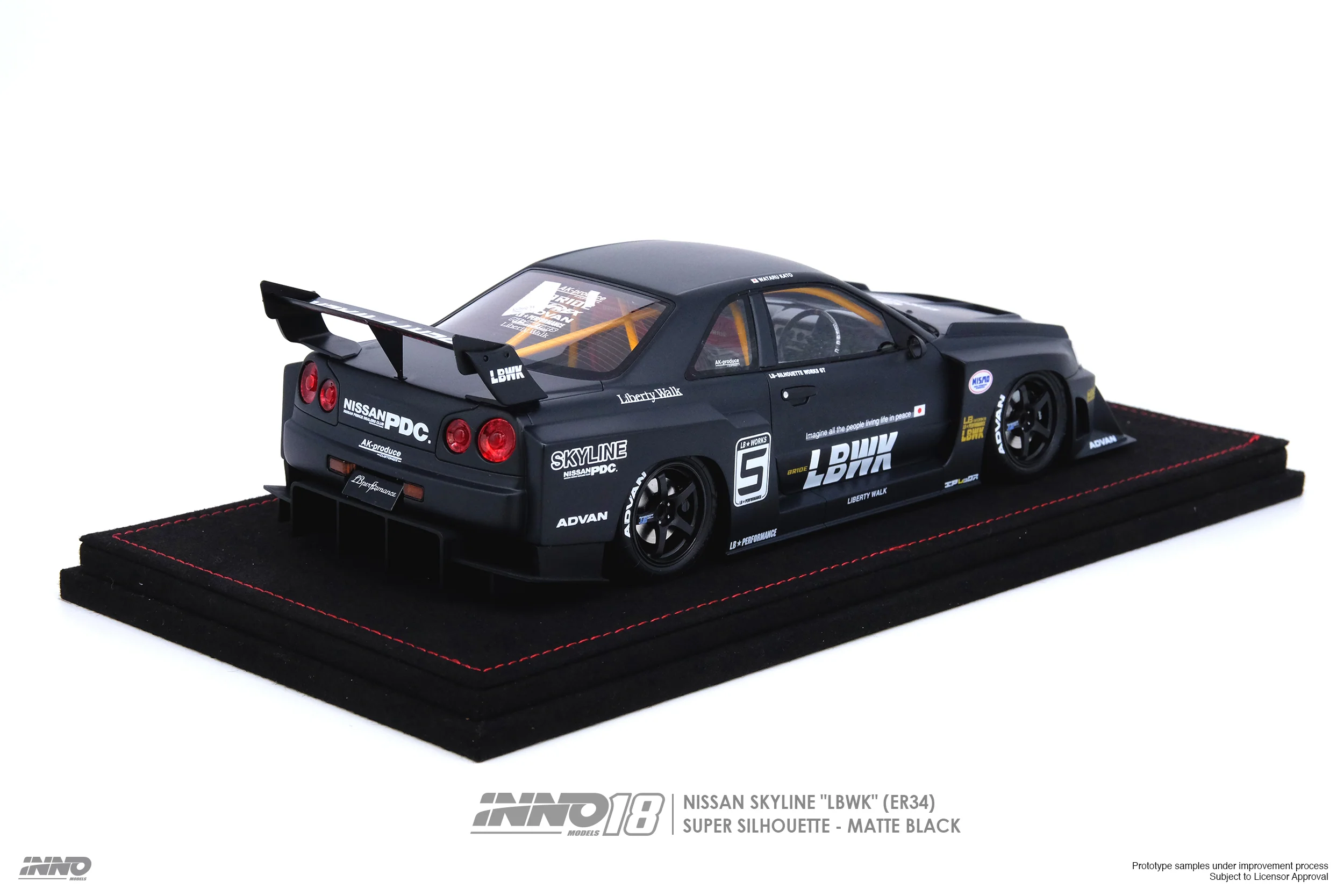 INNO18 1:18 Nissan Skyline (ER34) Super Silhouette "LBWK" Matte Black - Image 3