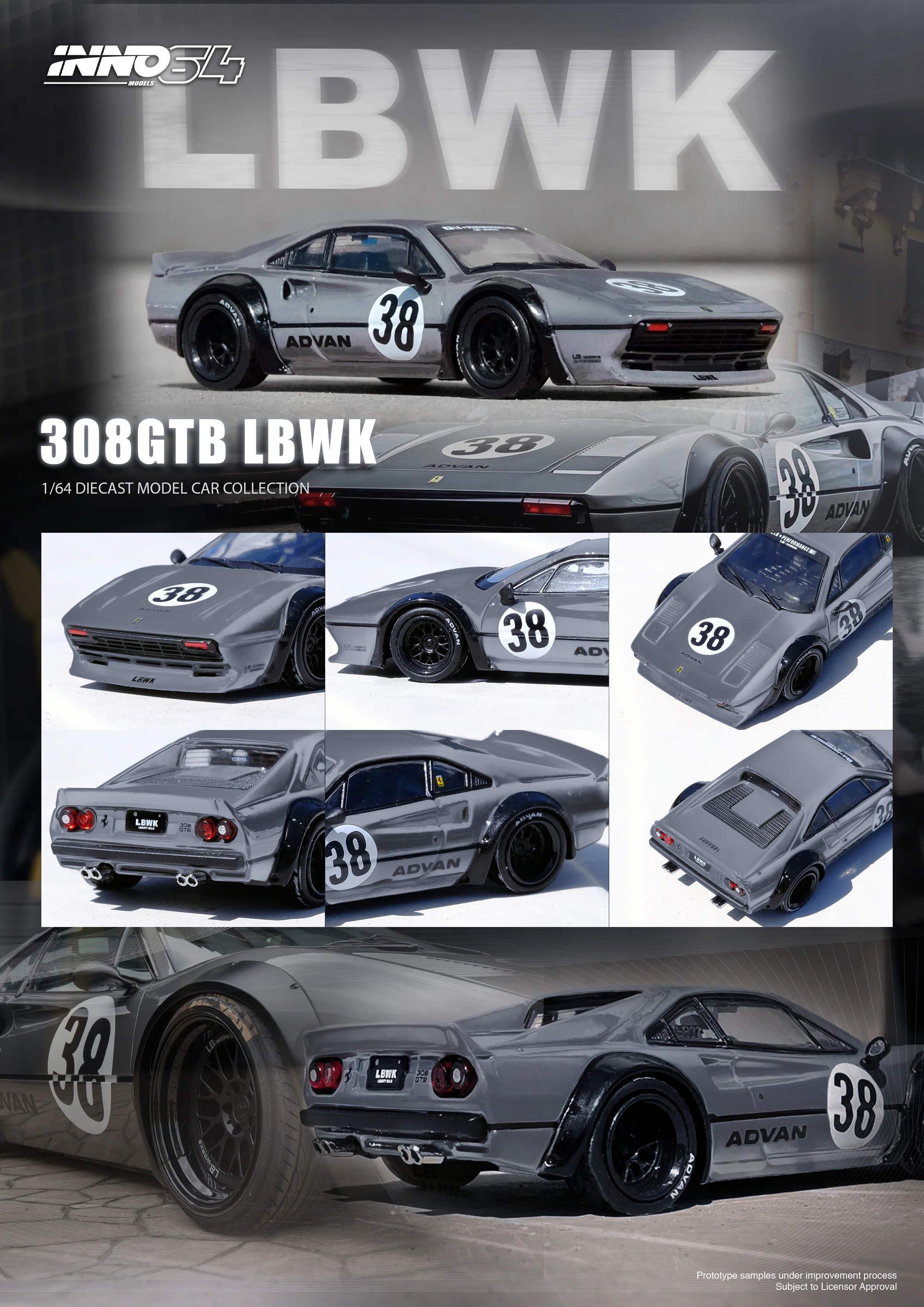 INNO64 1/64 Ferrari 308 GTB Liberty Walk in Grey - Image 3