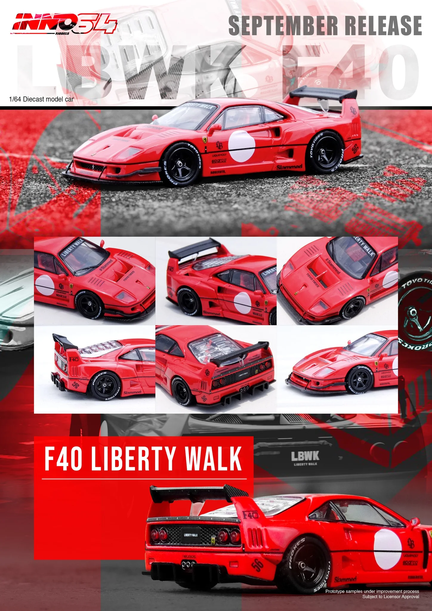 INNO64 1/64 Ferrari F40 Liberty Walk in Red - Image 3