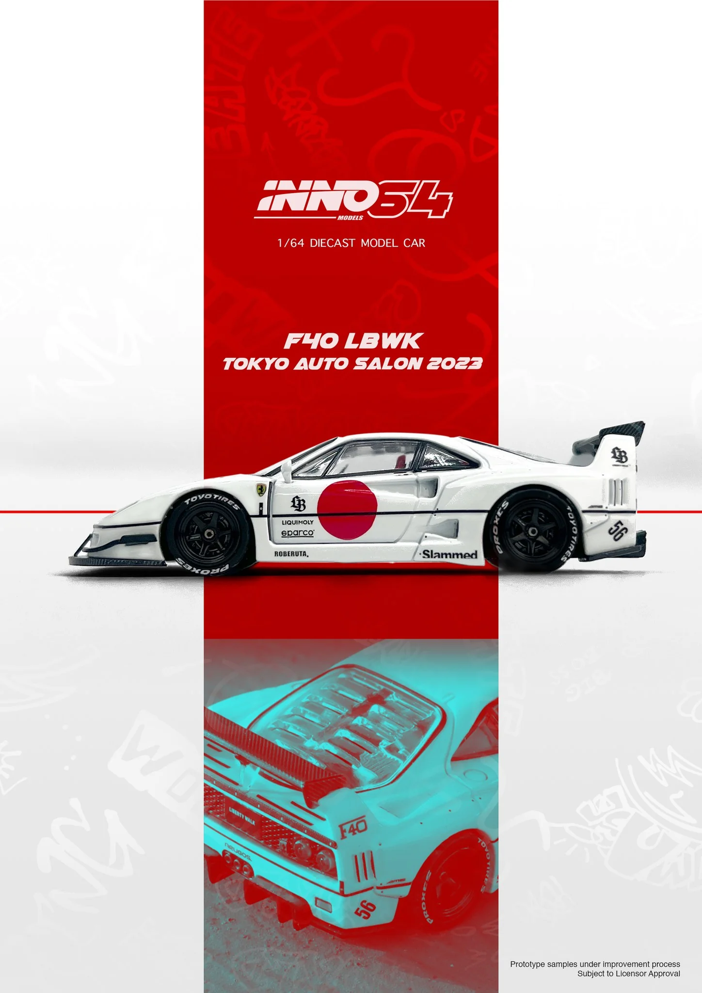 INNO64 1:64 Ferrari F40 Liberty Walk Tokyo Auto Salon 2023 Edition in White - Image 3