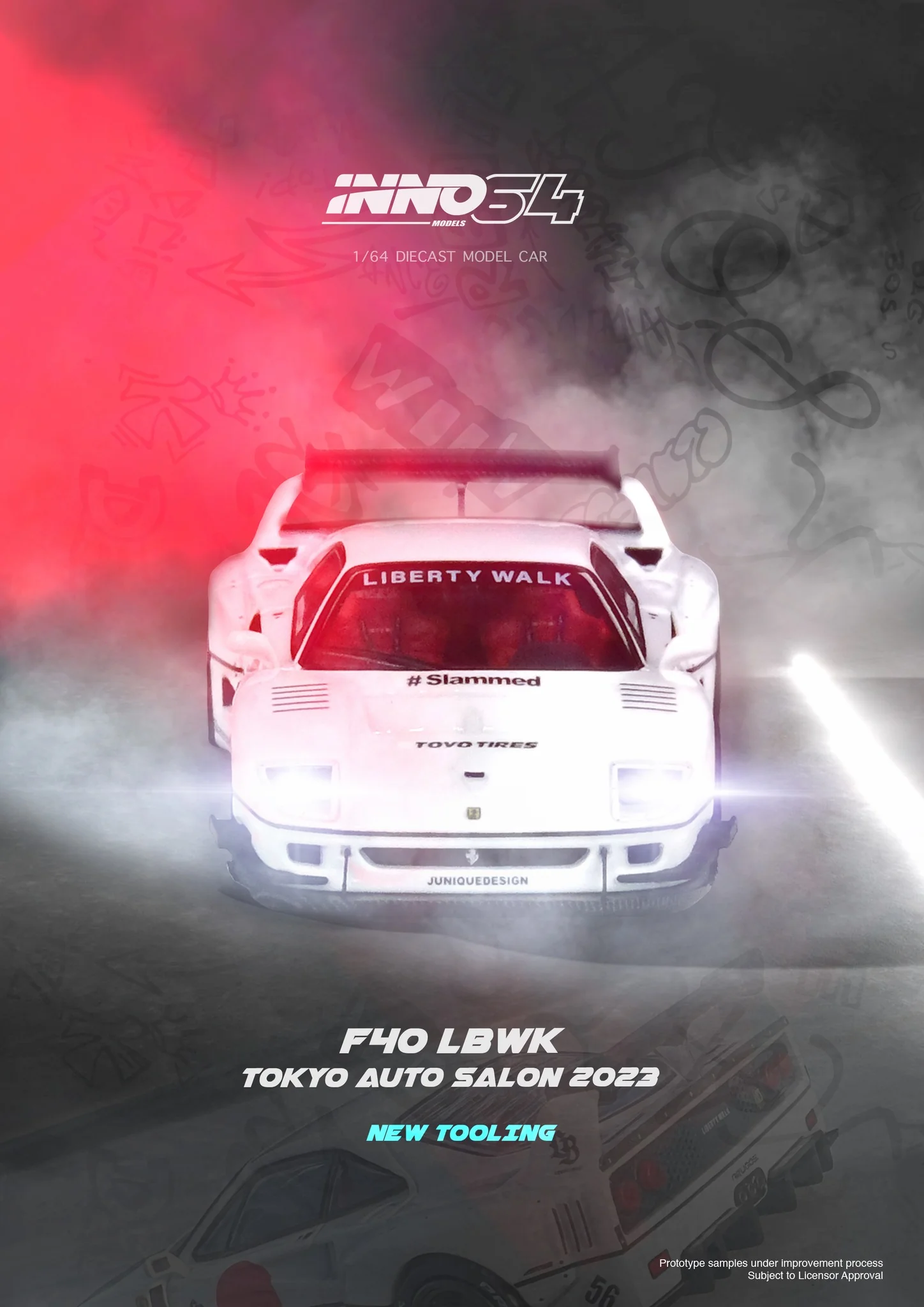 INNO64 1:64 Ferrari F40 Liberty Walk Tokyo Auto Salon 2023 Edition in White - Image 4