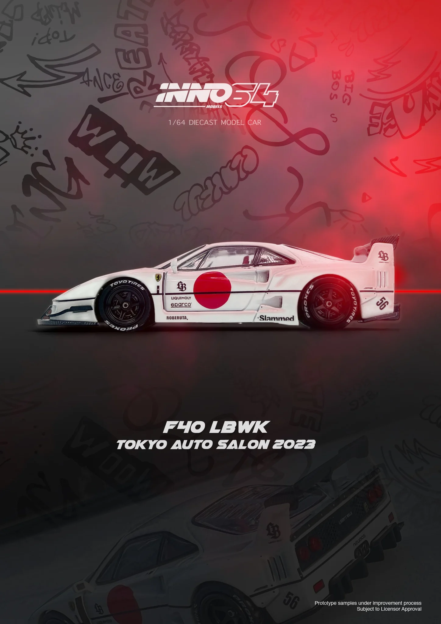 INNO64 1:64 Ferrari F40 Liberty Walk Tokyo Auto Salon 2023 Edition in White - Image 5
