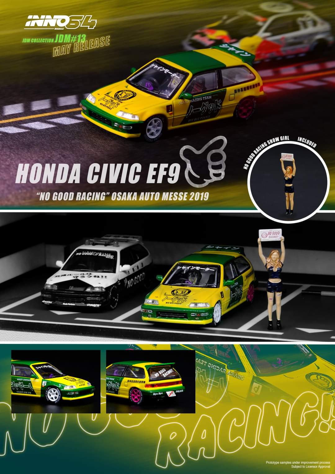 INNO64 1:64 Honda Civic EF9 No Good Racing Osaka Auto Messe 2019 with Figure - Image 4