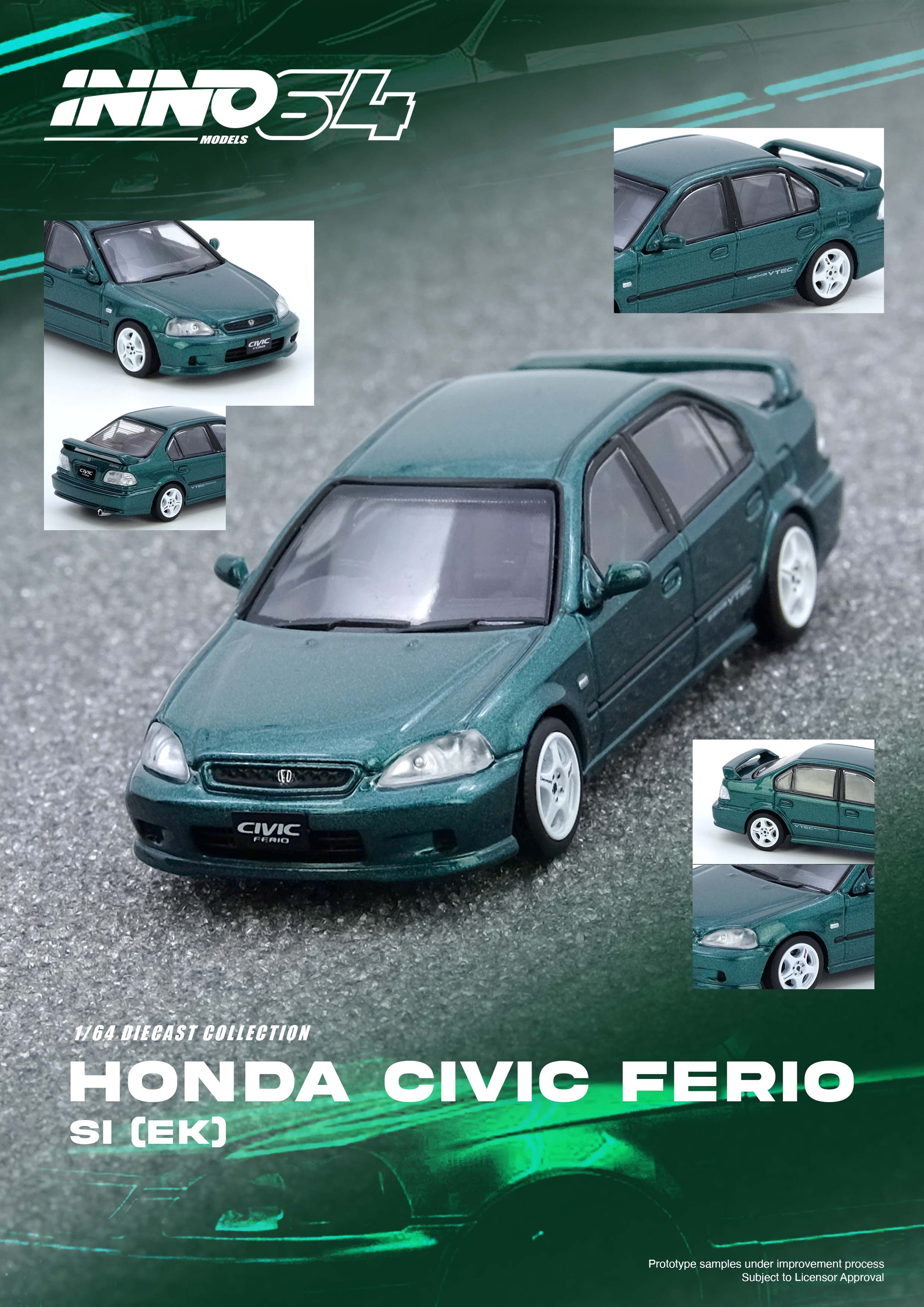 INNO64 1:64 Honda Civic Ferio Si (EK) in Green - Image 3