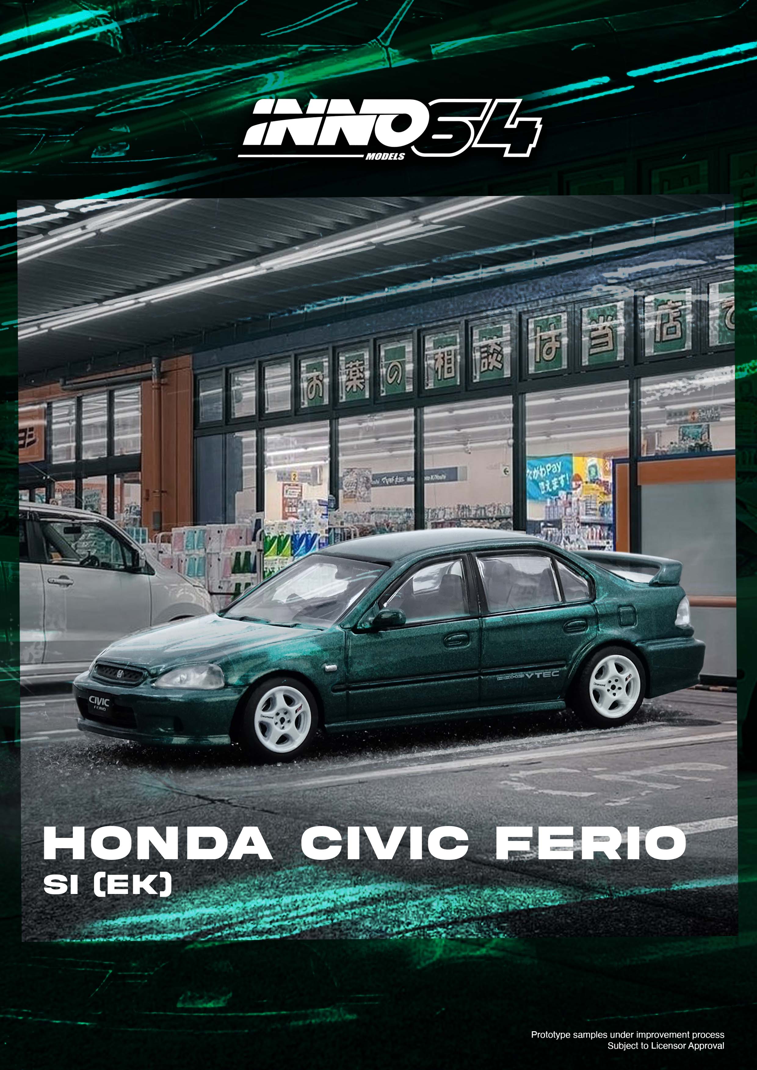 INNO64 1:64 Honda Civic Ferio Si (EK) in Green - Image 4