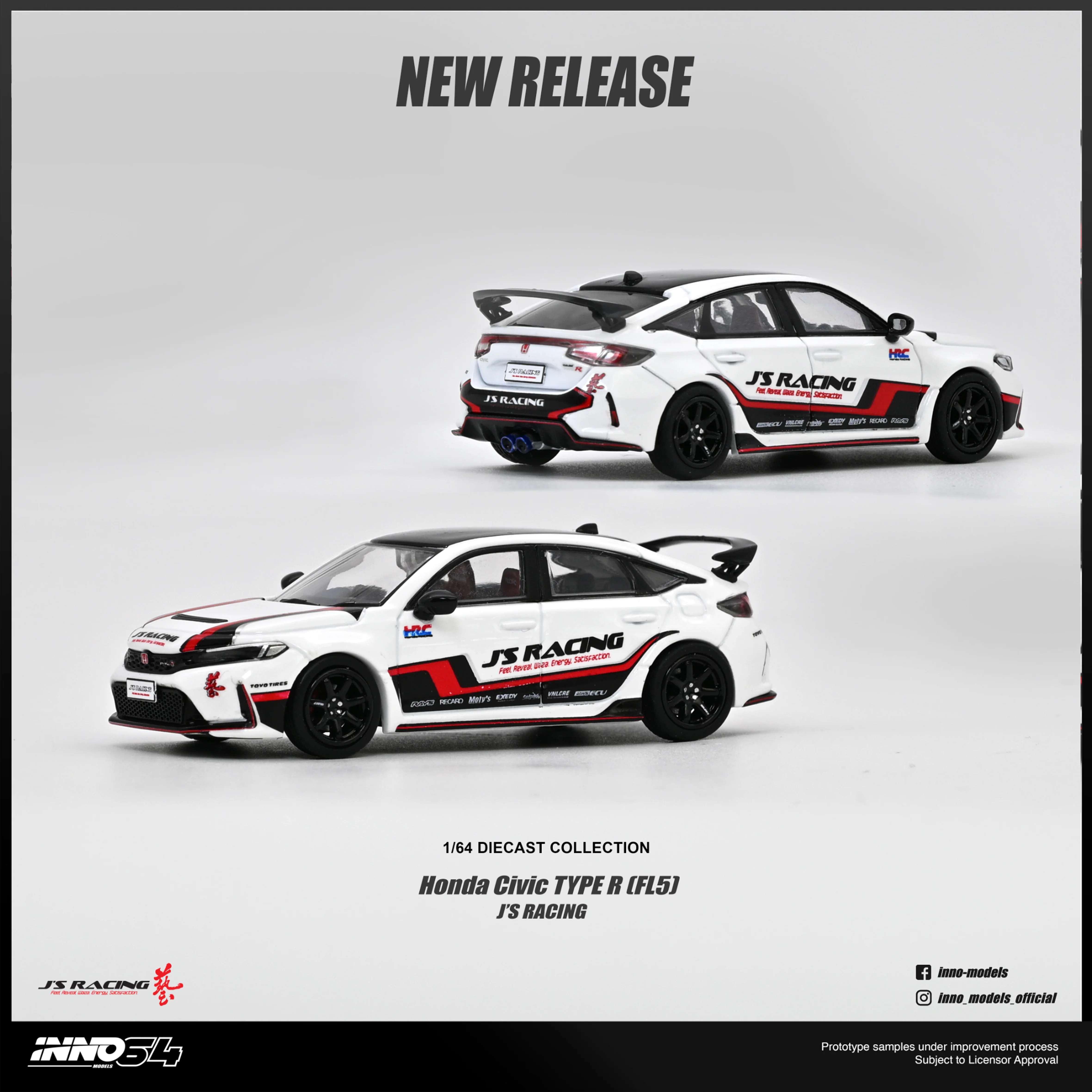 *PREORDER* INNO64 1:64 Honda Civic Type-R (FL5) J's Racing in White - Image 3