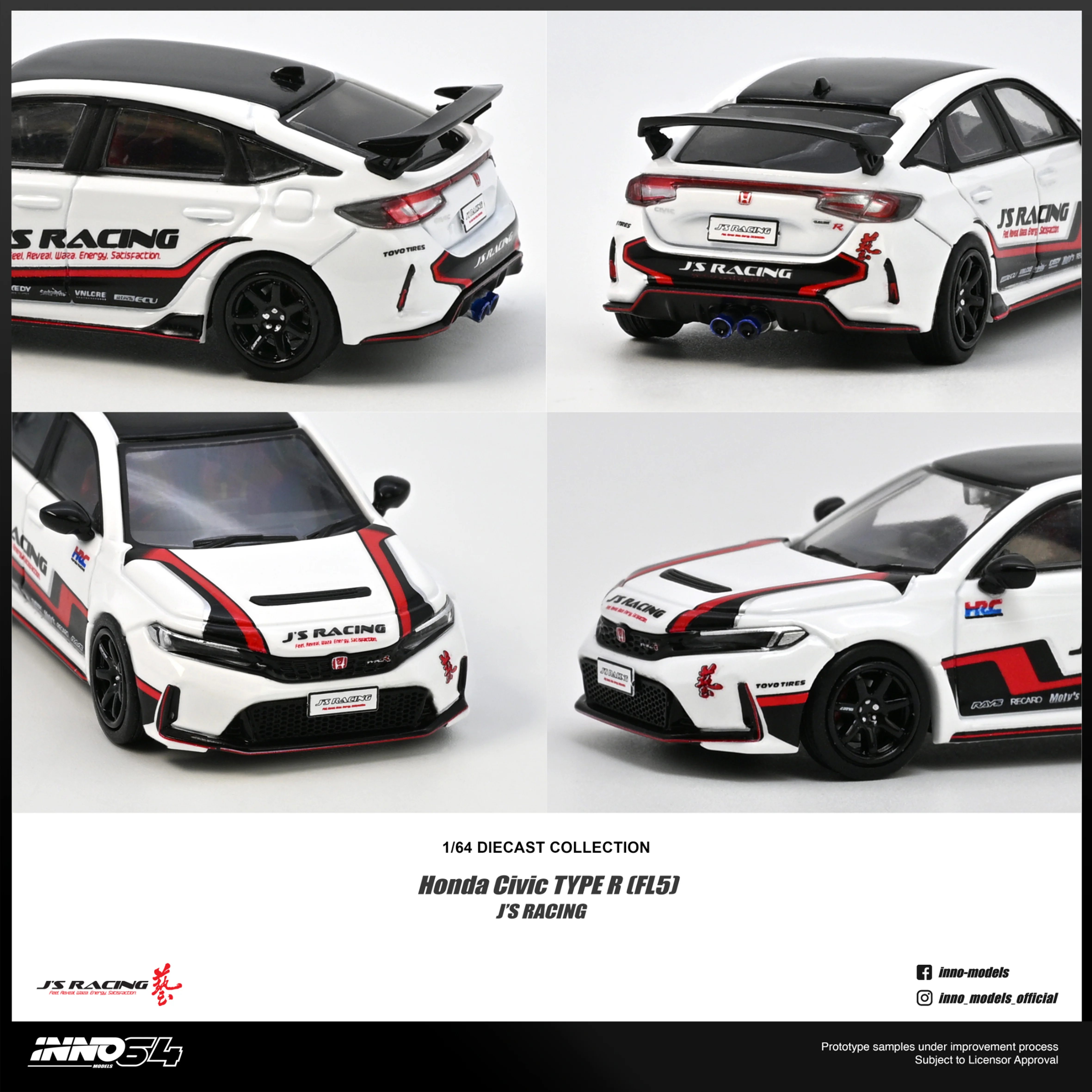 *PREORDER* INNO64 1:64 Honda Civic Type-R (FL5) J's Racing in White - Image 4