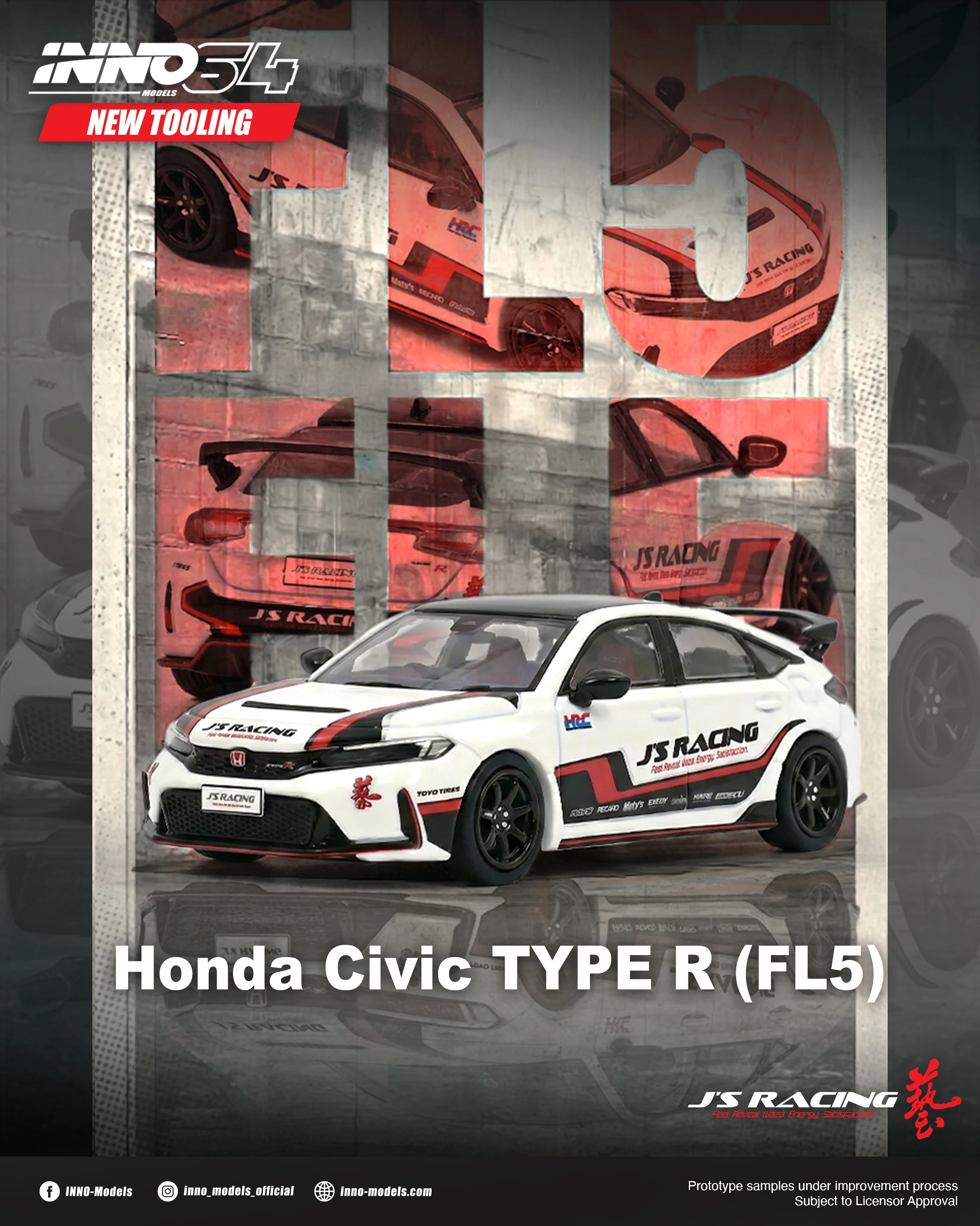 *PREORDER* INNO64 1:64 Honda Civic Type-R (FL5) J's Racing in White - Image 5