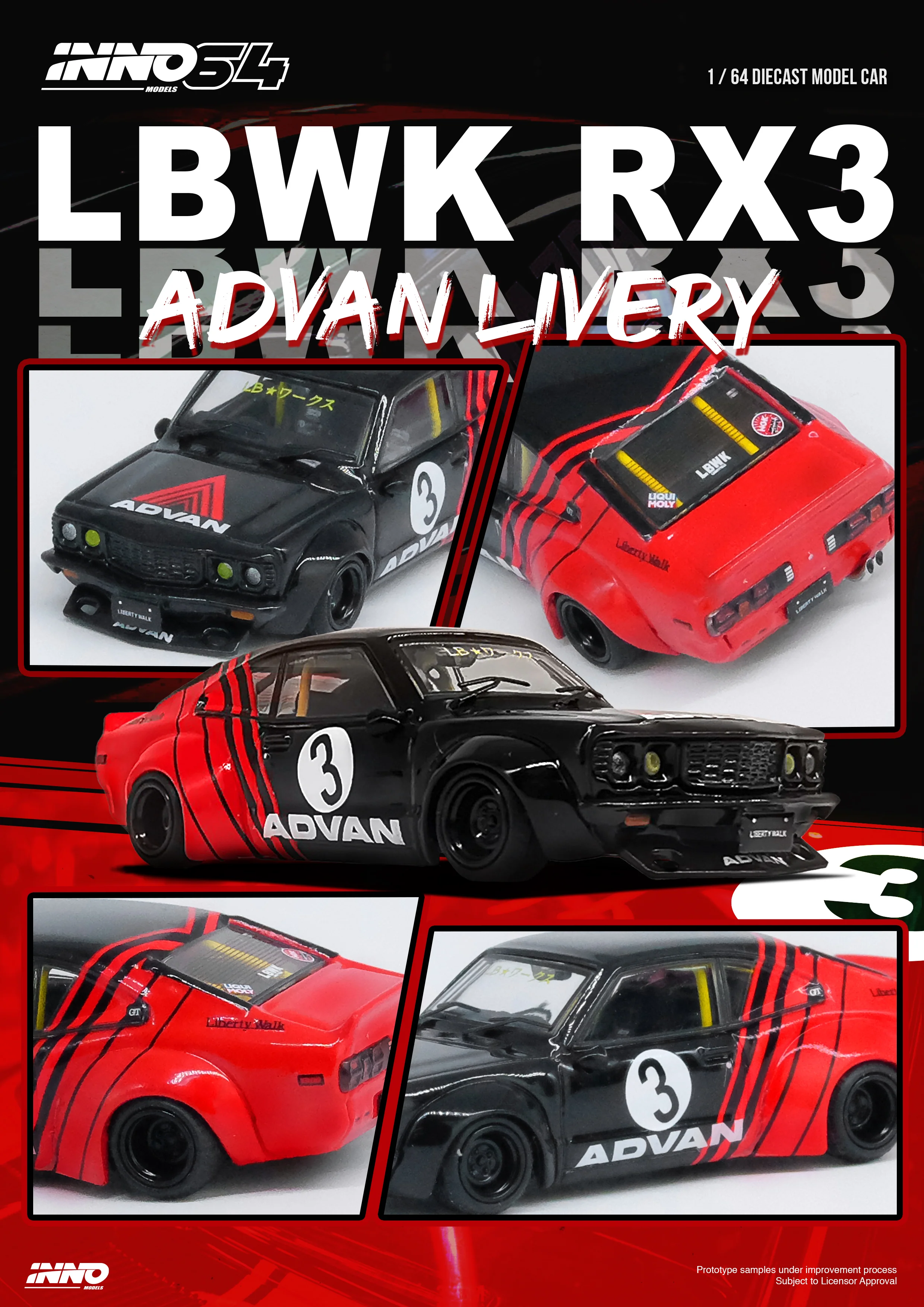 INNO64 1:64 Mazda RX-3 Savanna LBWK in "Advan Livery" - Image 3